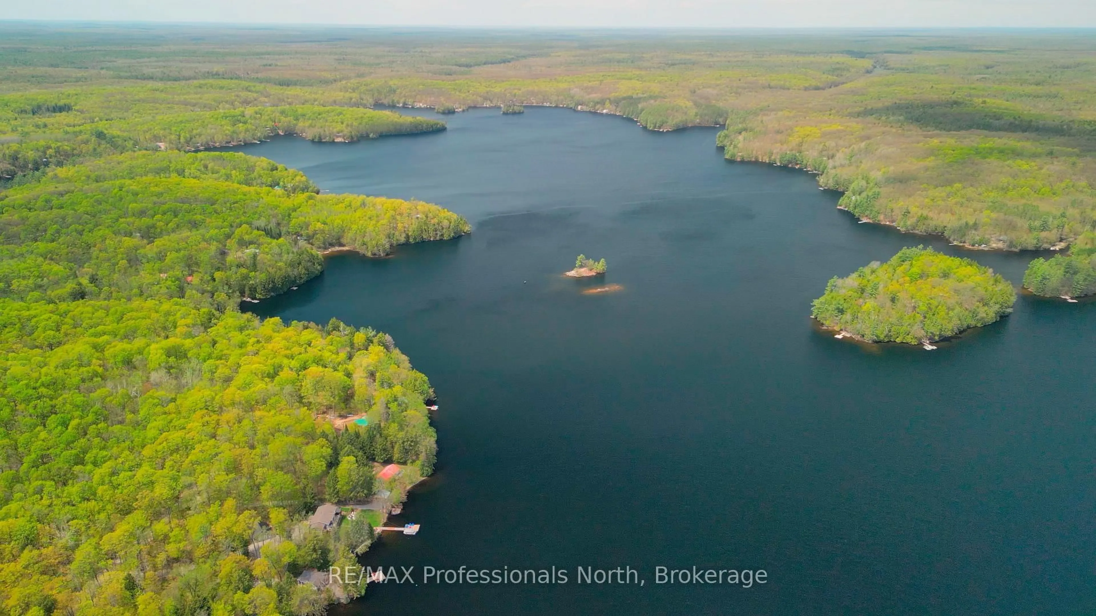 A pic from outside/outdoor area/front of a property/back of a property/a pic from drone, water/lake/river/ocean view for 1031 Lodge Lane, Minden Hills Ontario K0M 2K0
