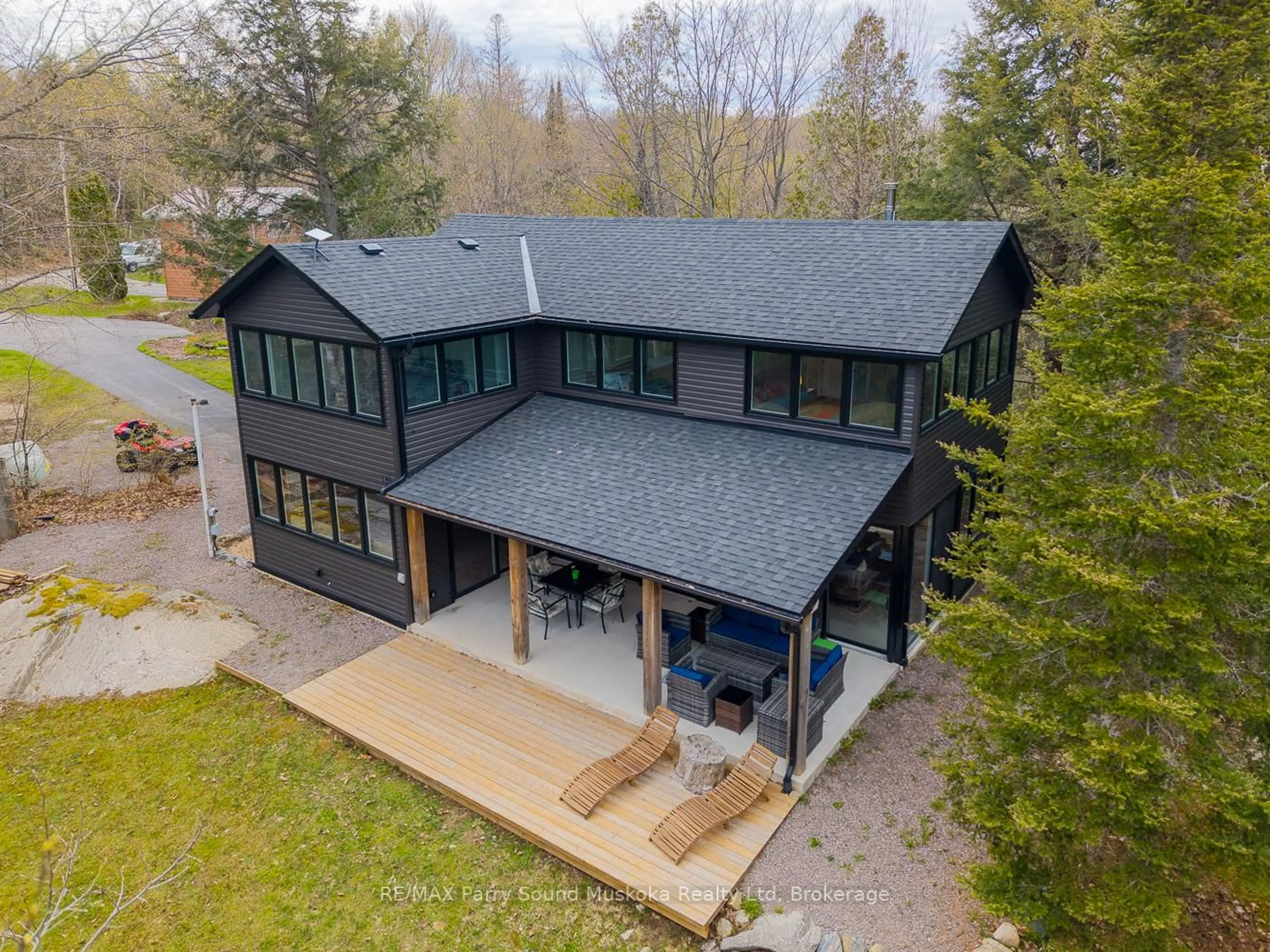 A pic from outside/outdoor area/front of a property/back of a property/a pic from drone, unknown for 13 Labrash Lake Rd, Whitestone Ontario P0A 1G0