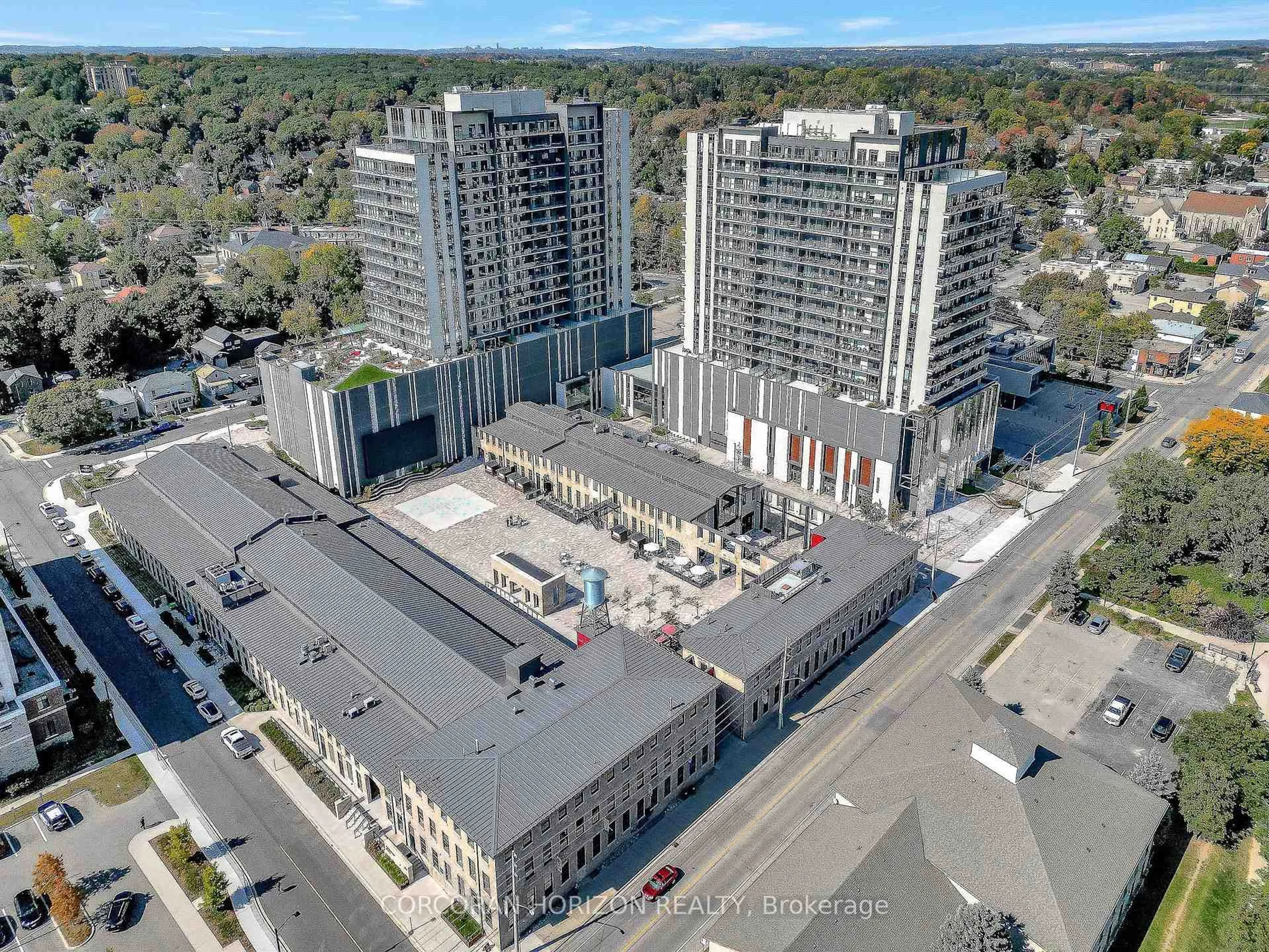A pic from outside/outdoor area/front of a property/back of a property/a pic from drone, city buildings view from balcony for 50 Grand Ave #801, Cambridge Ontario N1S 2L8