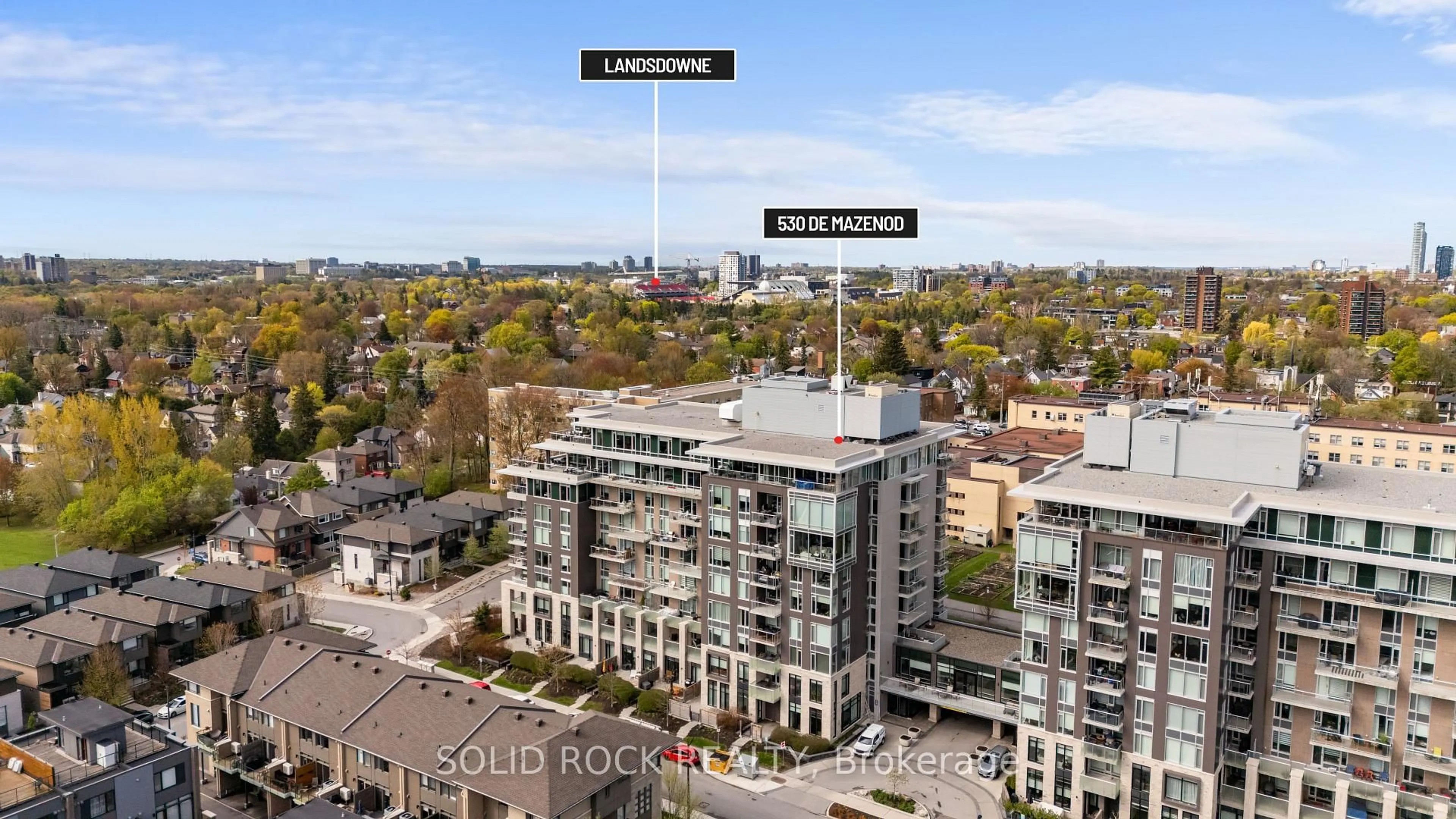 A pic from outside/outdoor area/front of a property/back of a property/a pic from drone, city buildings view from balcony for 530 De Mazenod Ave #201, Ottawa Ontario K1S 5W8