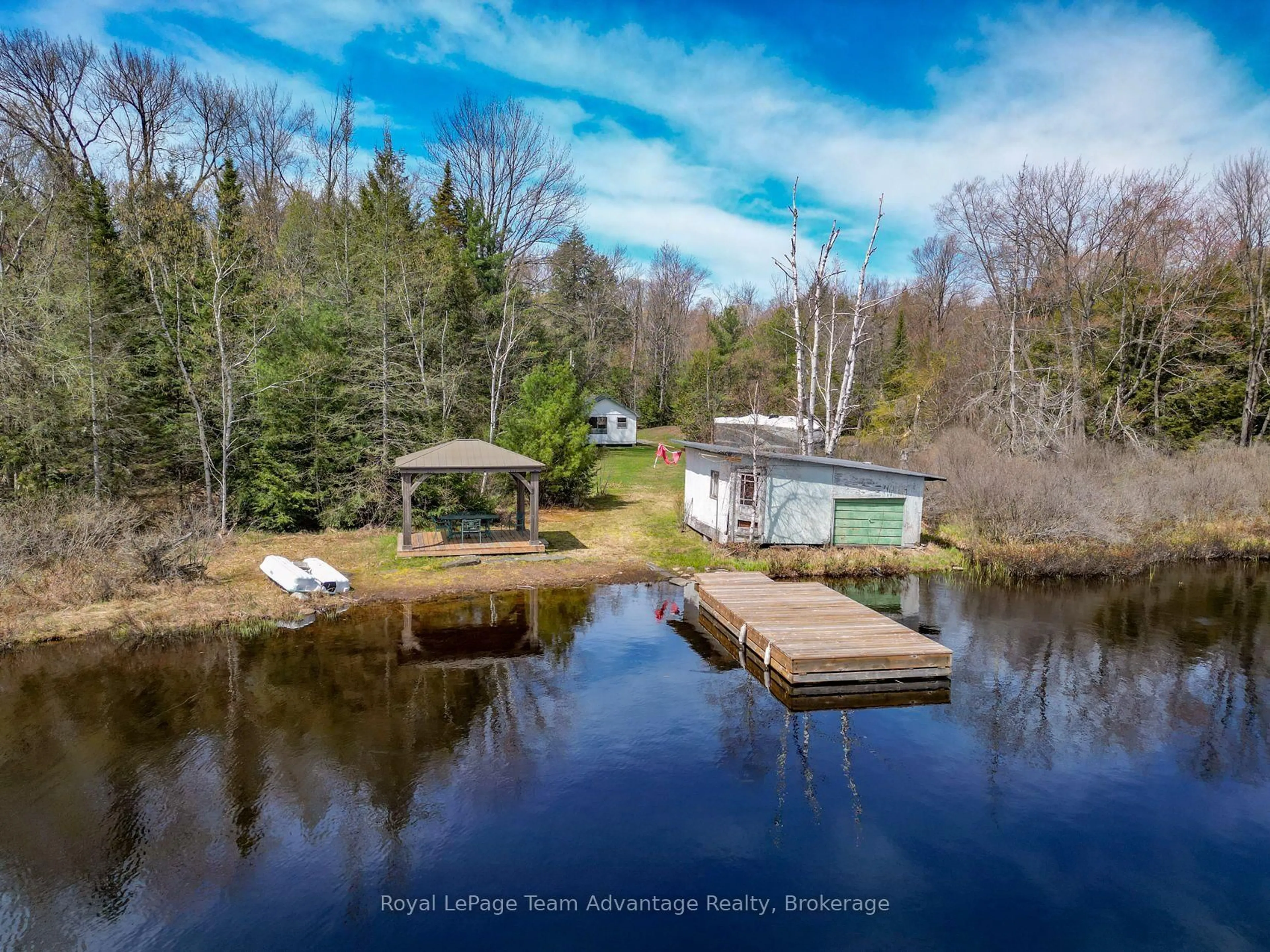 A pic from outside/outdoor area/front of a property/back of a property/a pic from drone, water/lake/river/ocean view for 26 Mallard Rd, Seguin Ontario P2A 2W8