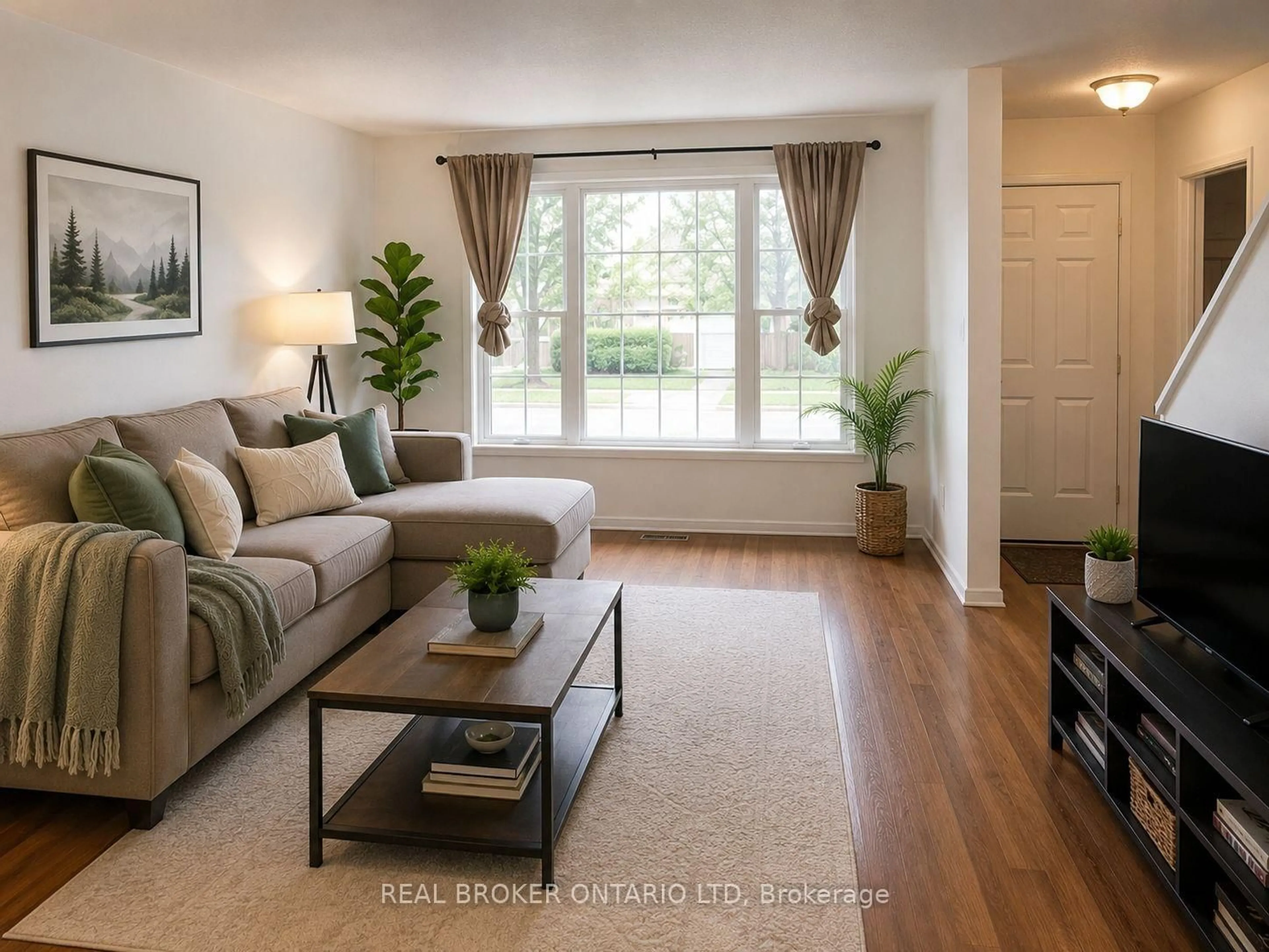 Living room with furniture, wood/laminate floor for 75 Gatewood Pl #24, London East Ontario N5Y 5A4