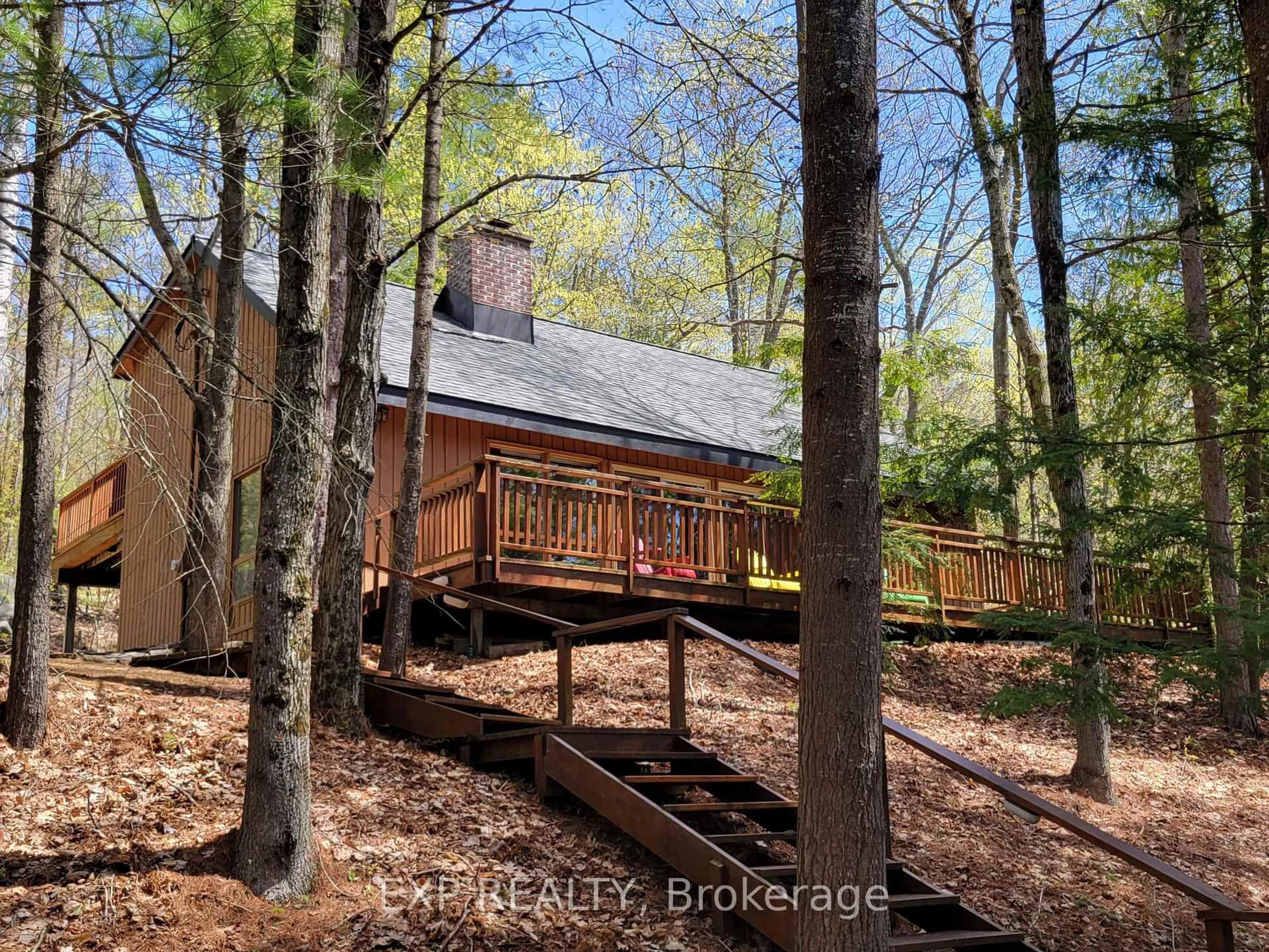 A pic from outside/outdoor area/front of a property/back of a property/a pic from drone, forest/trees view for 71 Quail Lane, North Kawartha Ontario K1L 1A0