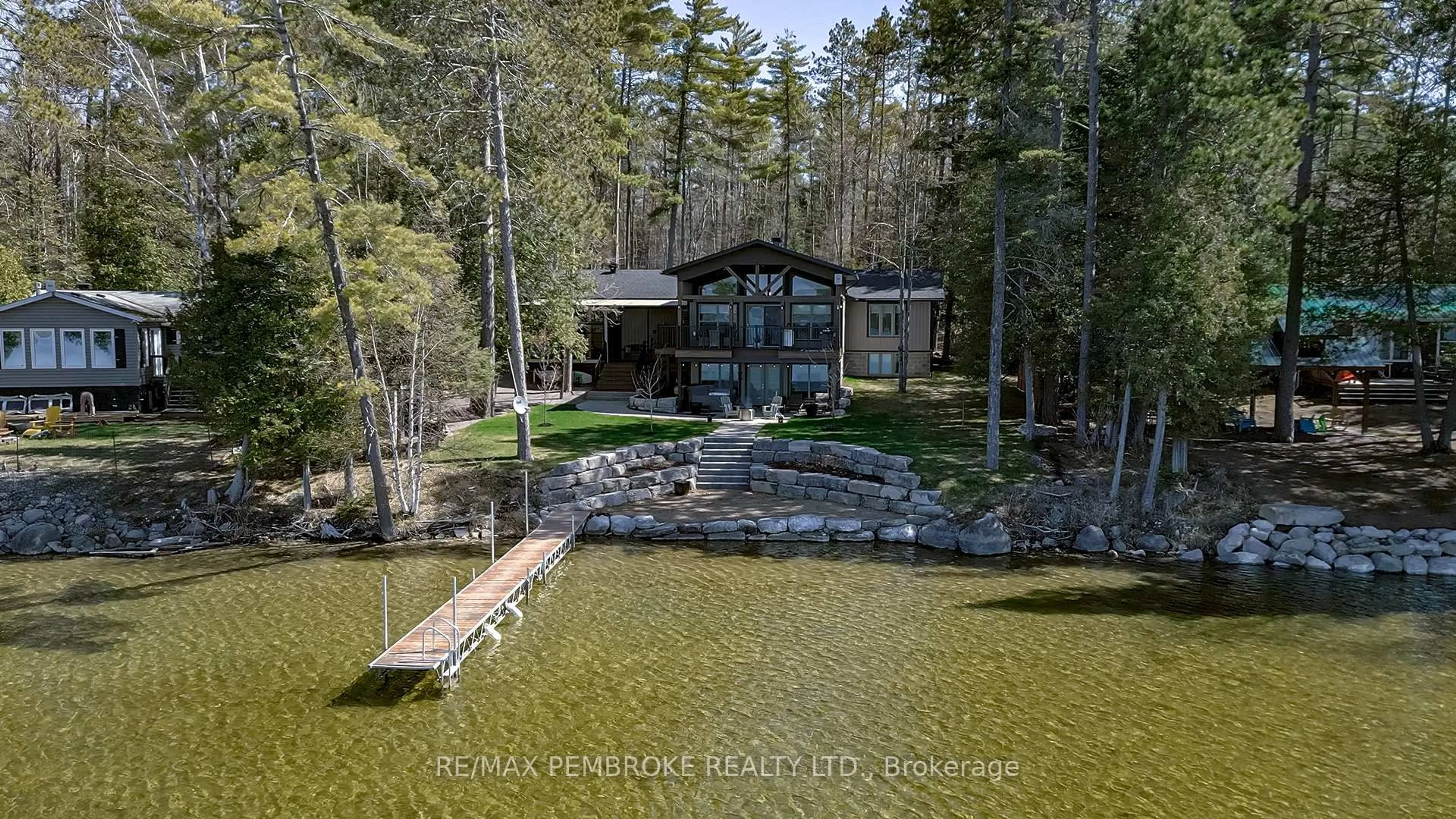 A pic from outside/outdoor area/front of a property/back of a property/a pic from drone, water/lake/river/ocean view for 299 Holiday Lane, Eganville Ontario K0J 1T0