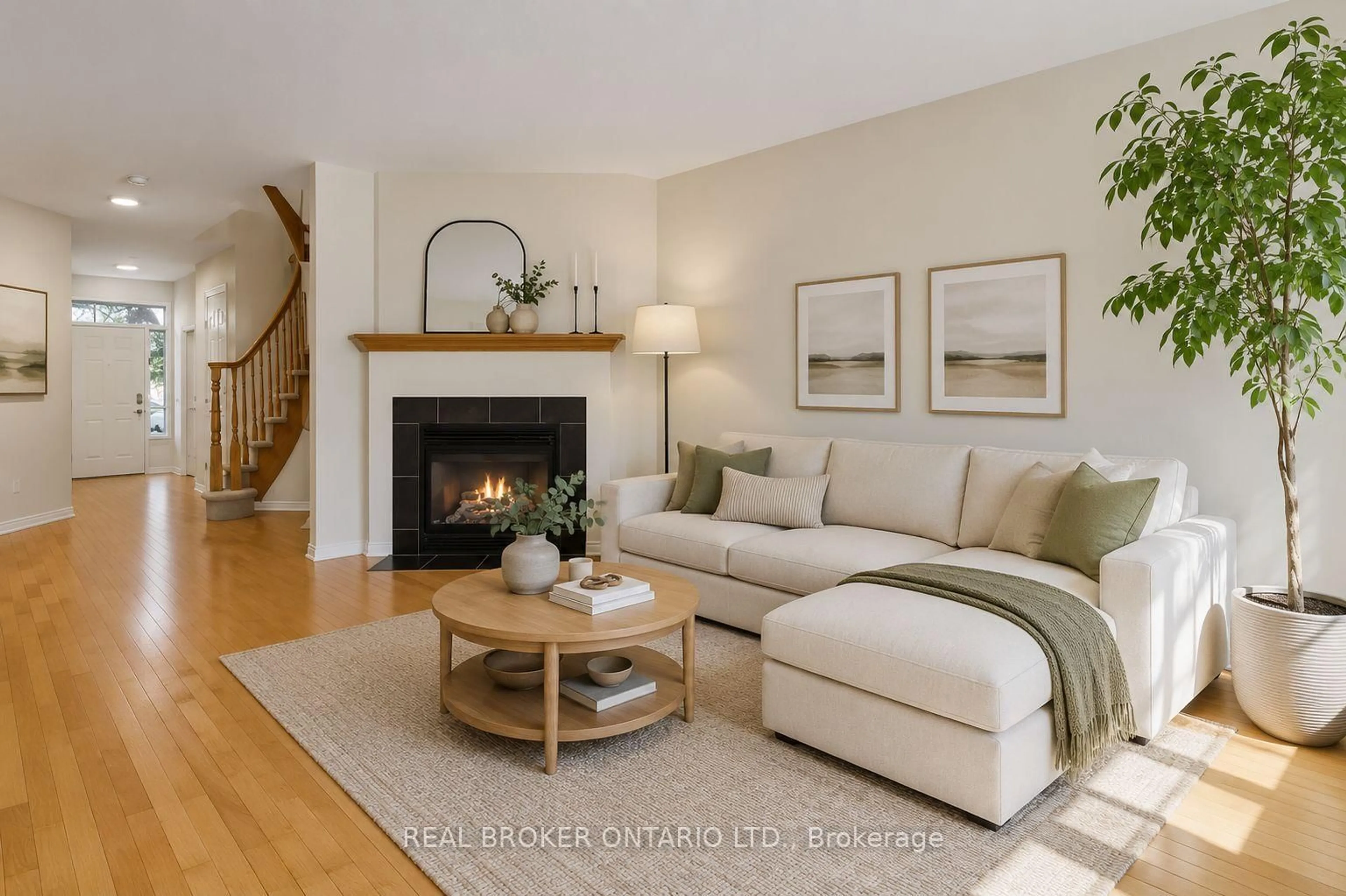 Living room with furniture, wood/laminate floor for 370 Berrigan Dr, Ottawa Ontario K2J 4Z9