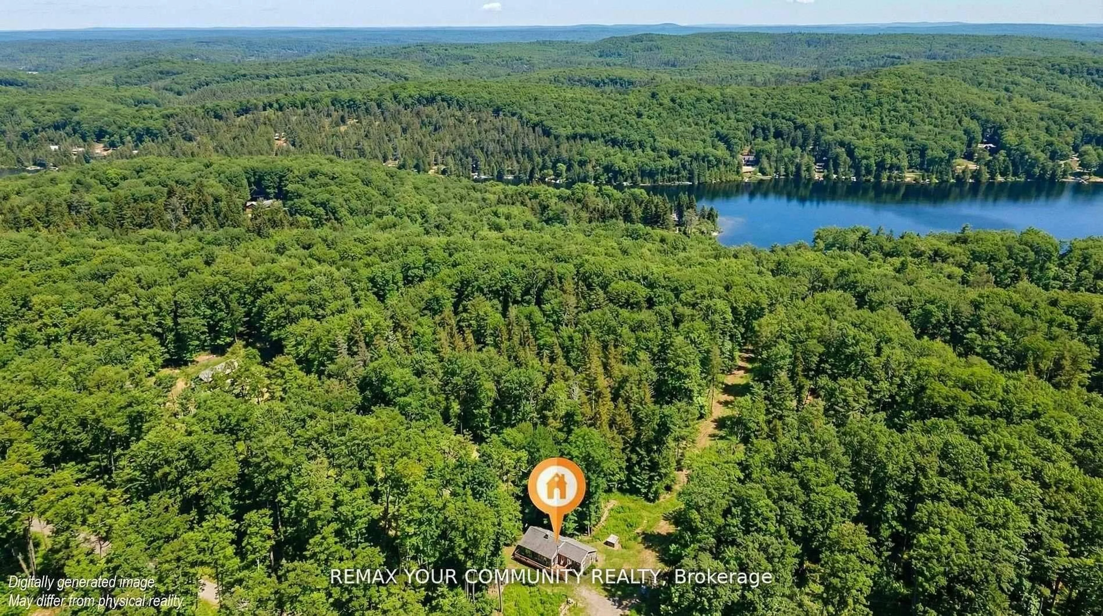 A pic from outside/outdoor area/front of a property/back of a property/a pic from drone, water/lake/river/ocean view for 1534 Salerno Lake Rd, Highlands East Ontario K0M 1X0