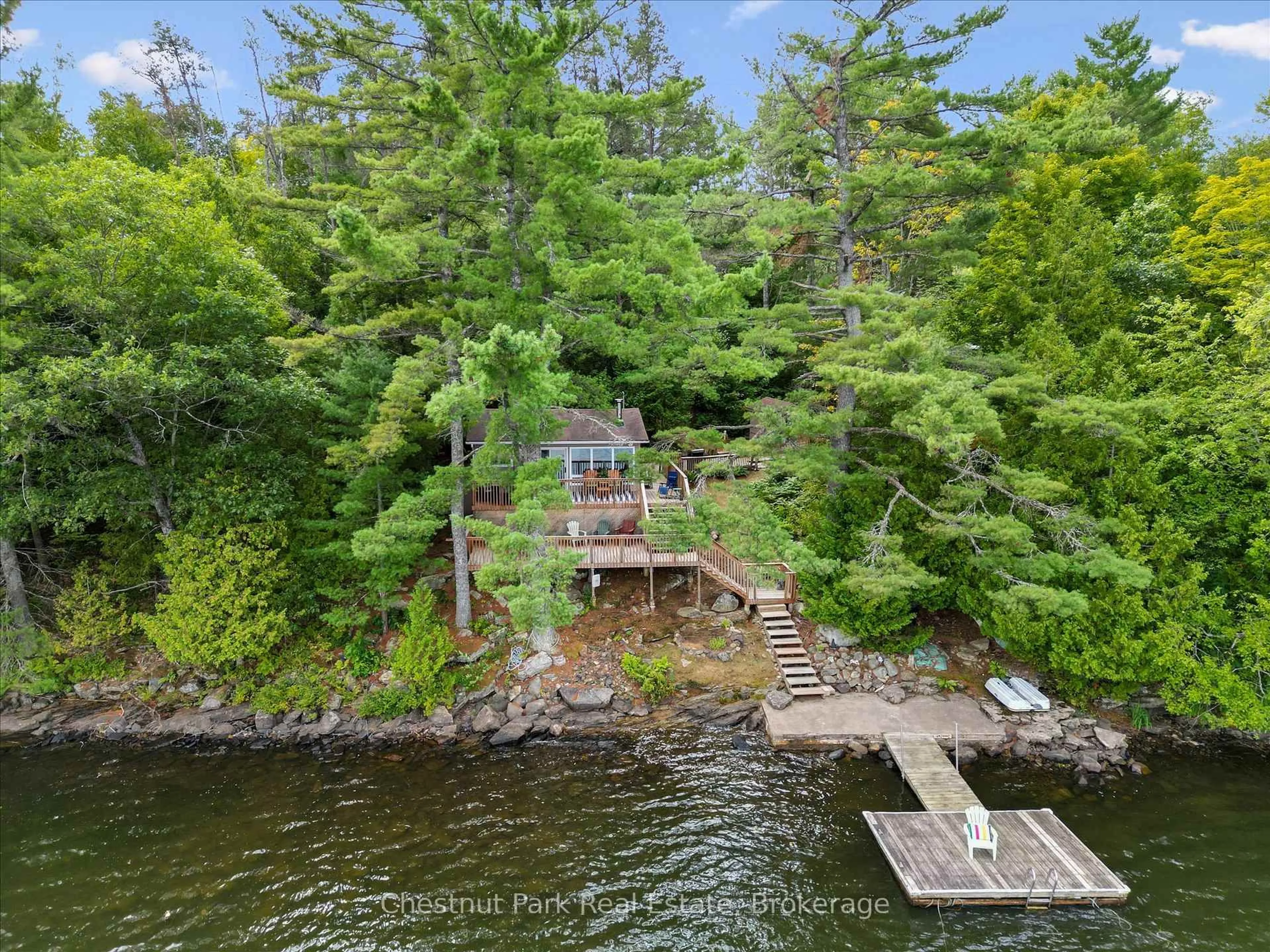 A pic from outside/outdoor area/front of a property/back of a property/a pic from drone, water/lake/river/ocean view for 1492 #3 North Shore Rd, Muskoka Lakes Ontario P0B 1M0