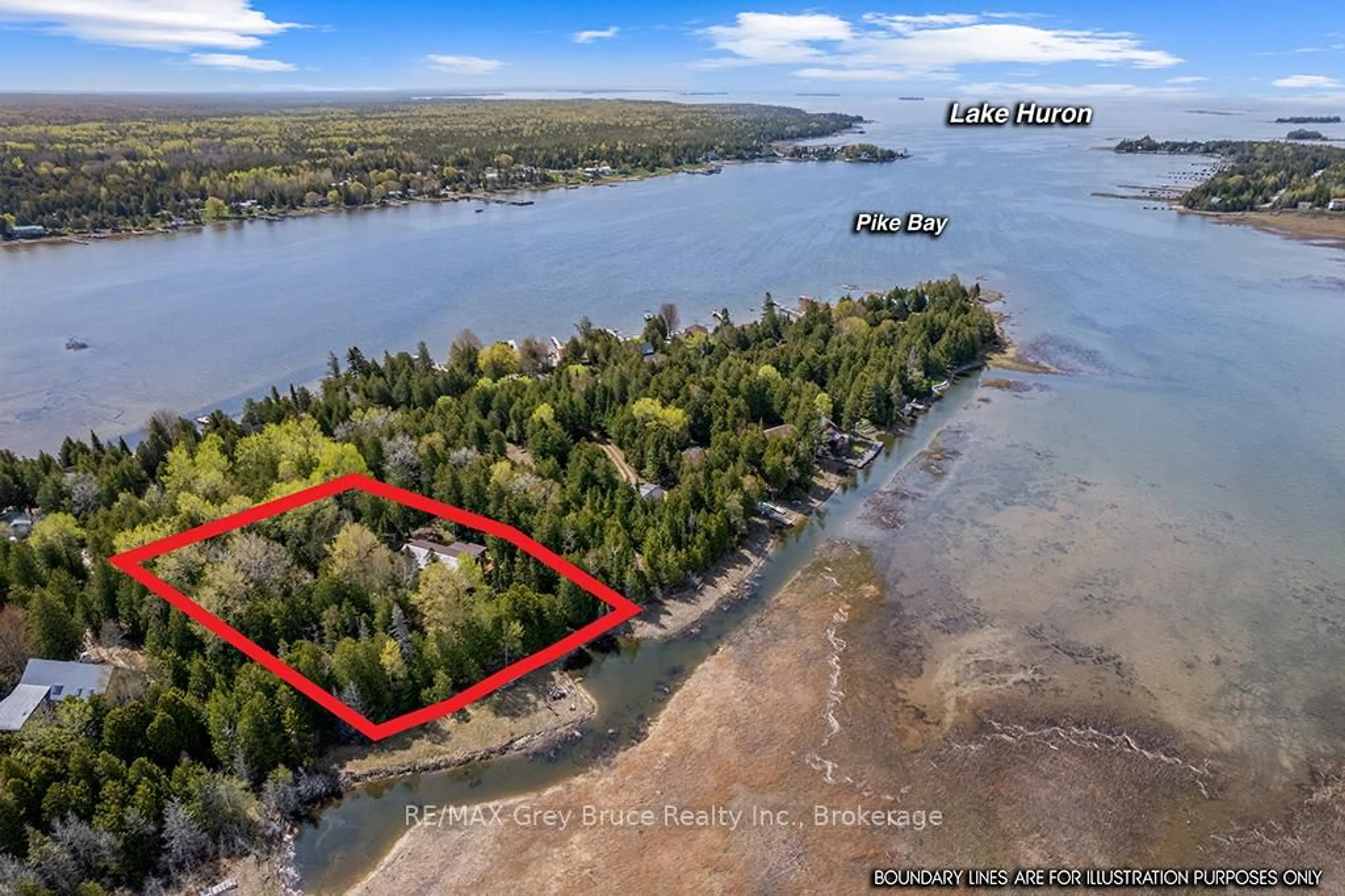A pic from outside/outdoor area/front of a property/back of a property/a pic from drone, water/lake/river/ocean view for 28 Stewarts Pt, Northern Bruce Peninsula Ontario N0H 1W0