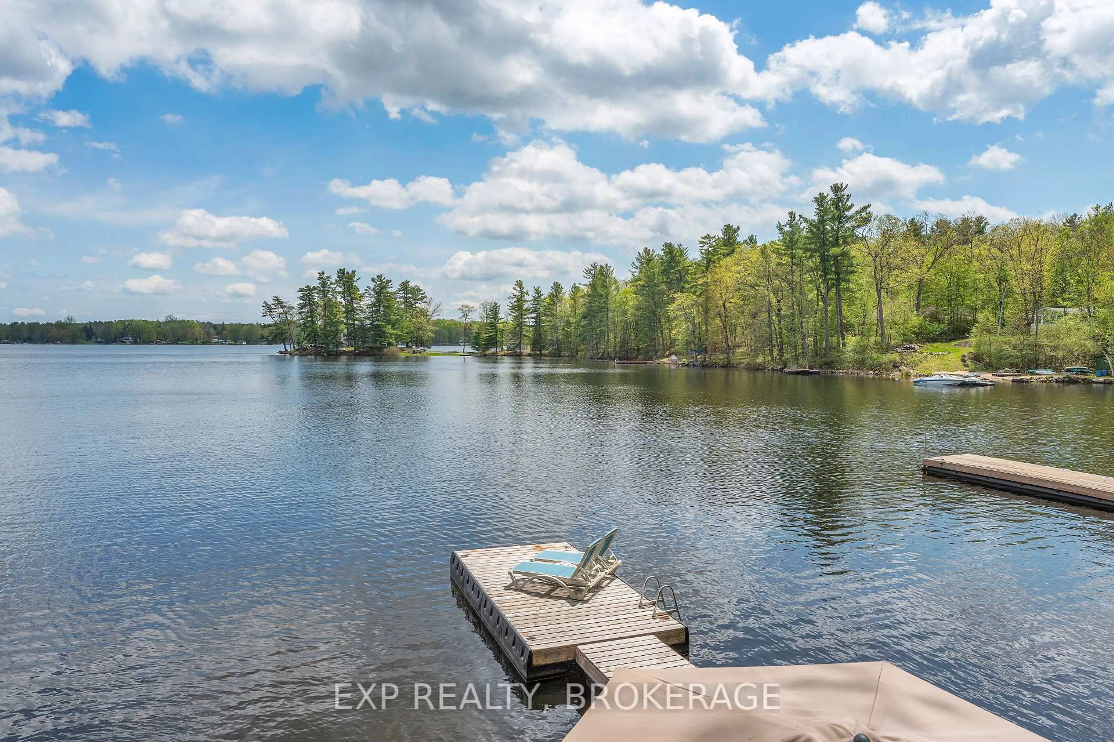A pic from outside/outdoor area/front of a property/back of a property/a pic from drone, water/lake/river/ocean view for 3 Acorn Lane, Tichborne Ontario K0H 2V0