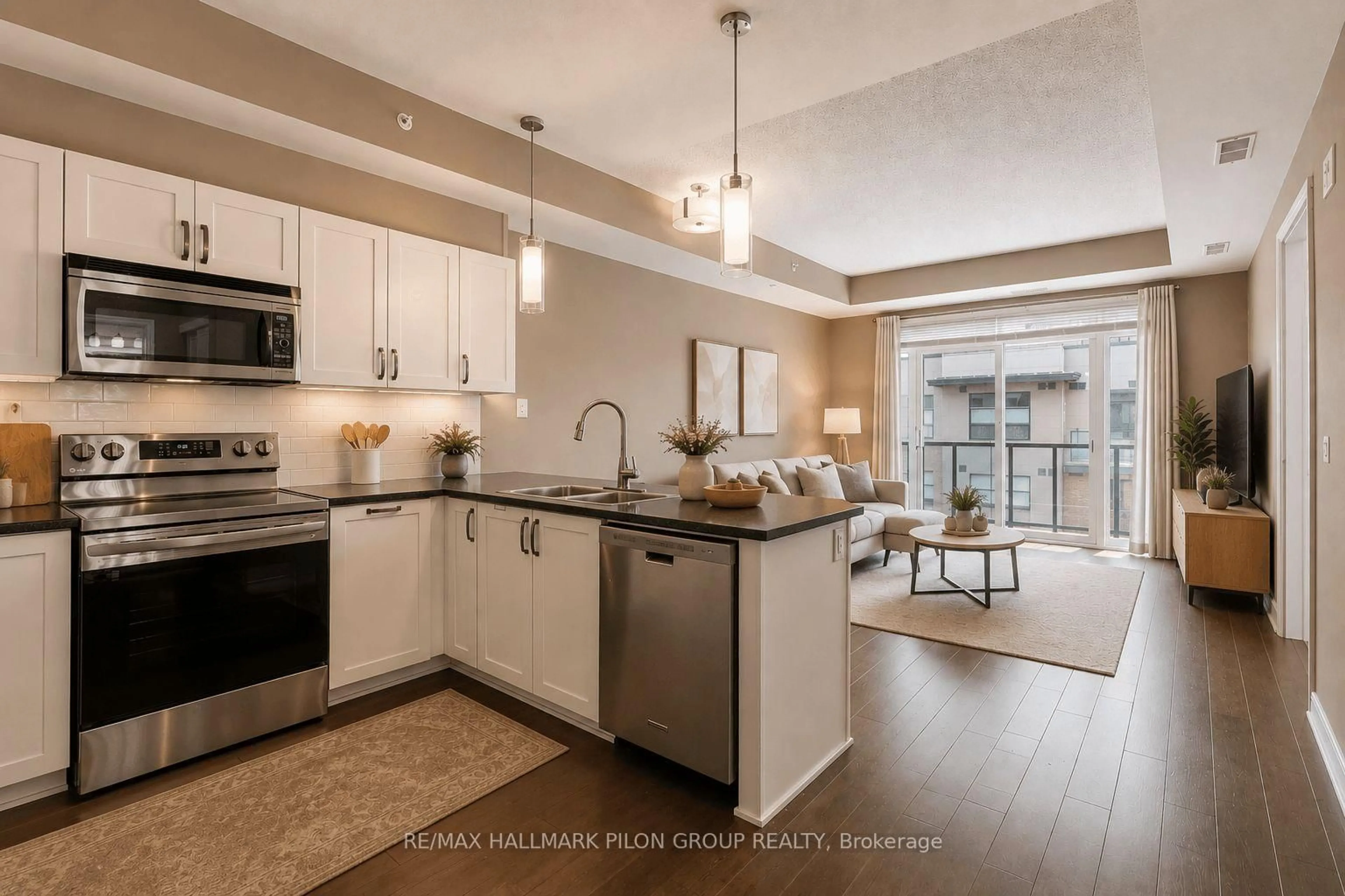 Open concept kitchen, ceramic/tile floor for 230 Titanium Private #403, Ottawa Ontario K1C 0C1