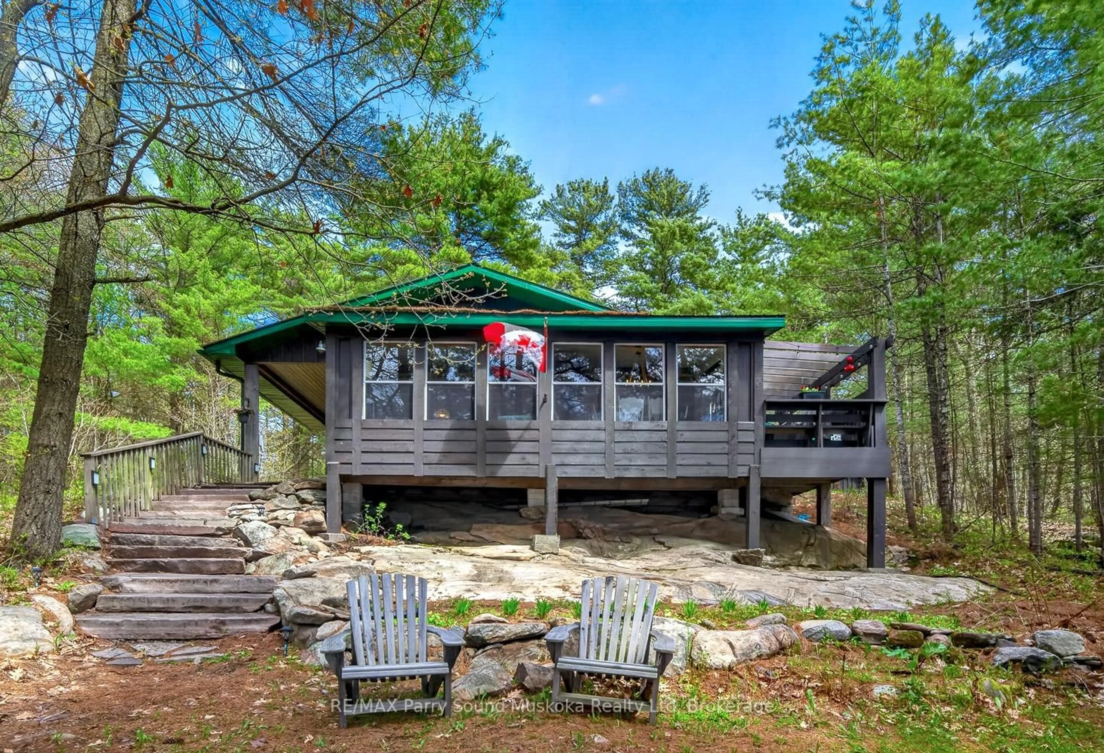 Patio, water/lake/river/ocean view for 10 Harris Lake Water, Parry Sound Remote Area Ontario P0G 1K0