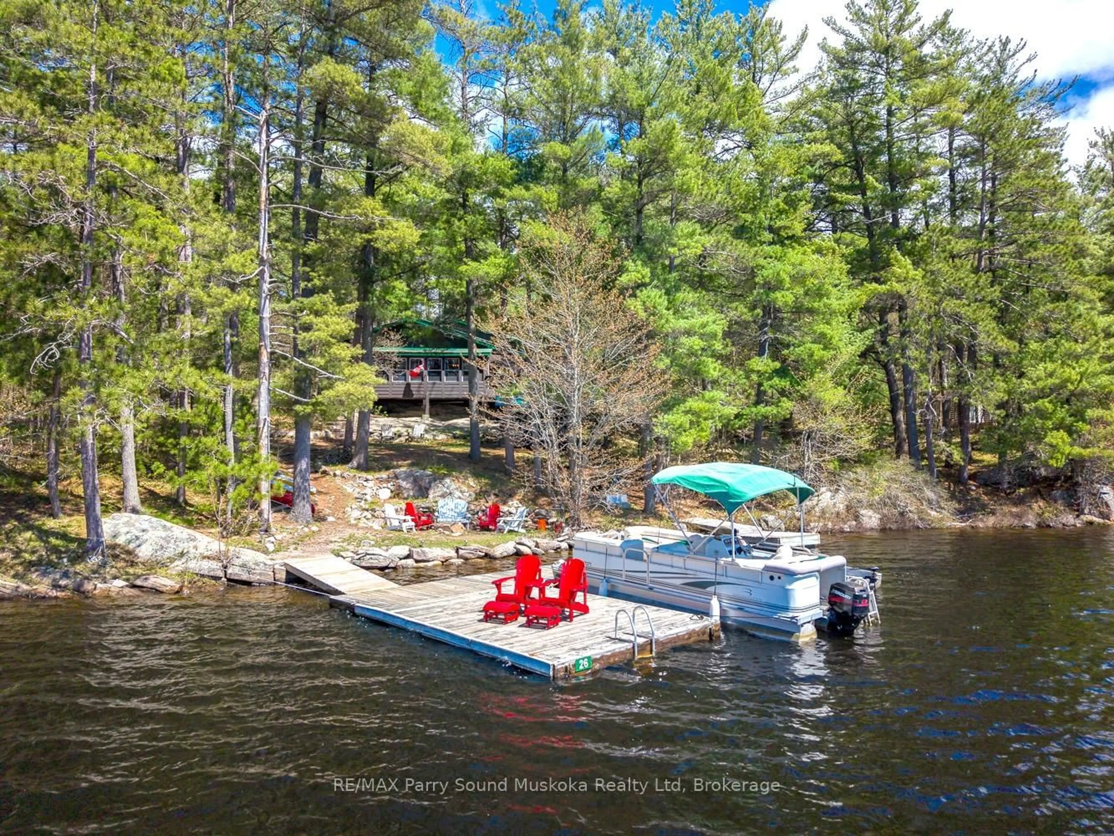 A pic from outside/outdoor area/front of a property/back of a property/a pic from drone, water/lake/river/ocean view for 10 Harris Lake Water, Parry Sound Remote Area Ontario P0G 1K0