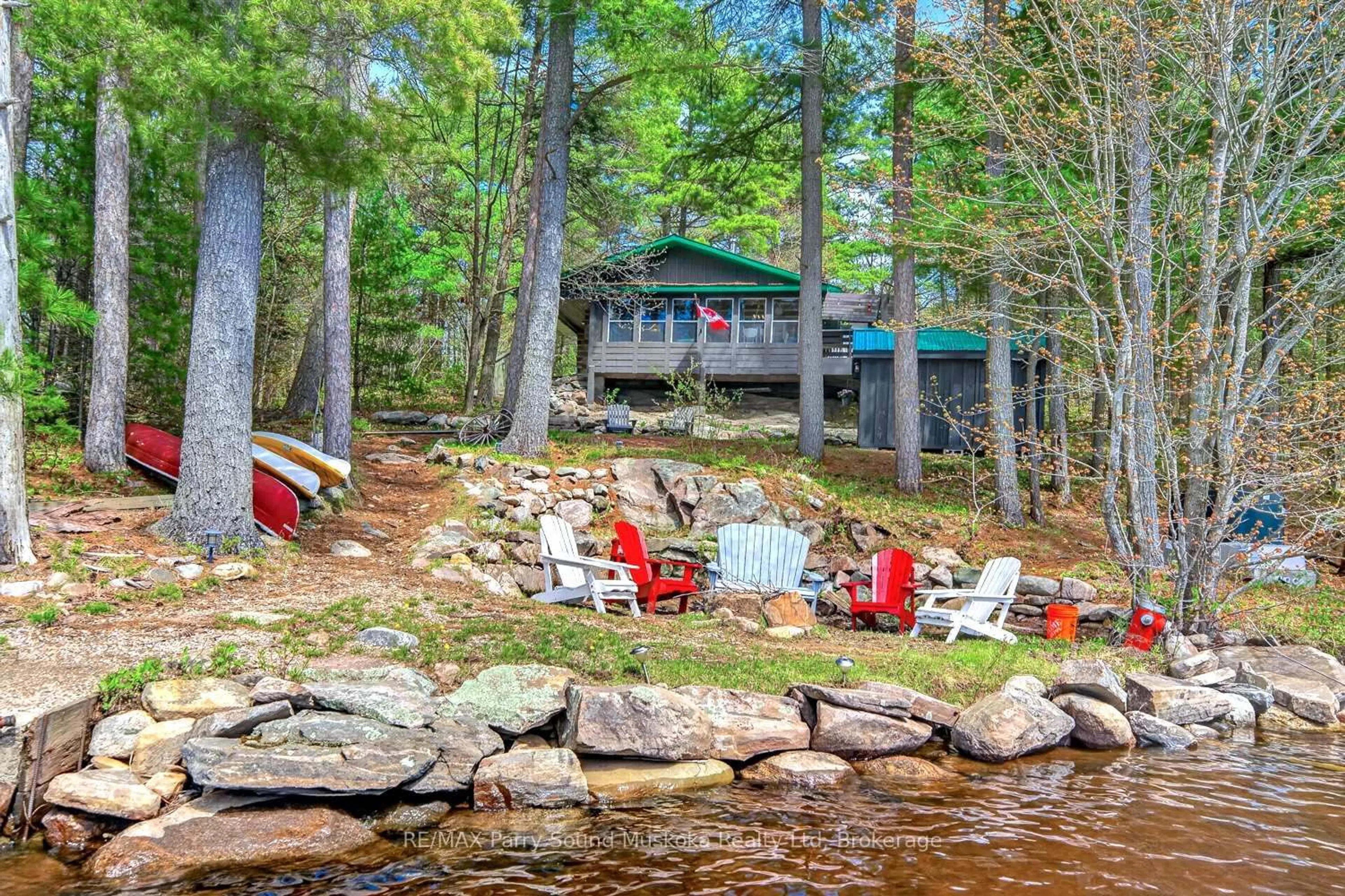 Patio, water/lake/river/ocean view for 10 Harris Lake Water, Parry Sound Remote Area Ontario P0G 1K0