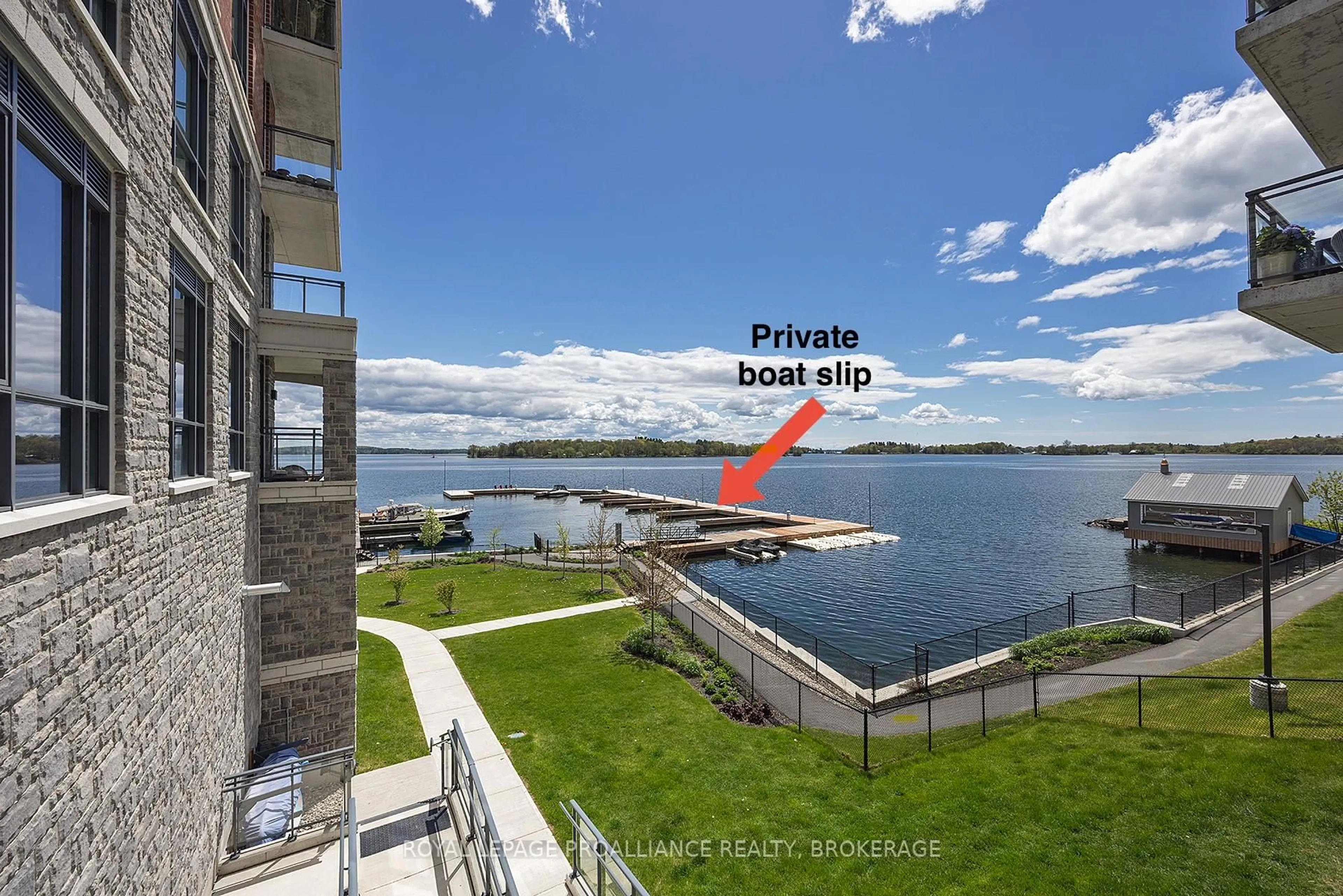 A pic from outside/outdoor area/front of a property/back of a property/a pic from drone, water/lake/river/ocean view for 129A South St #410, Gananoque Ontario K7G 0A9