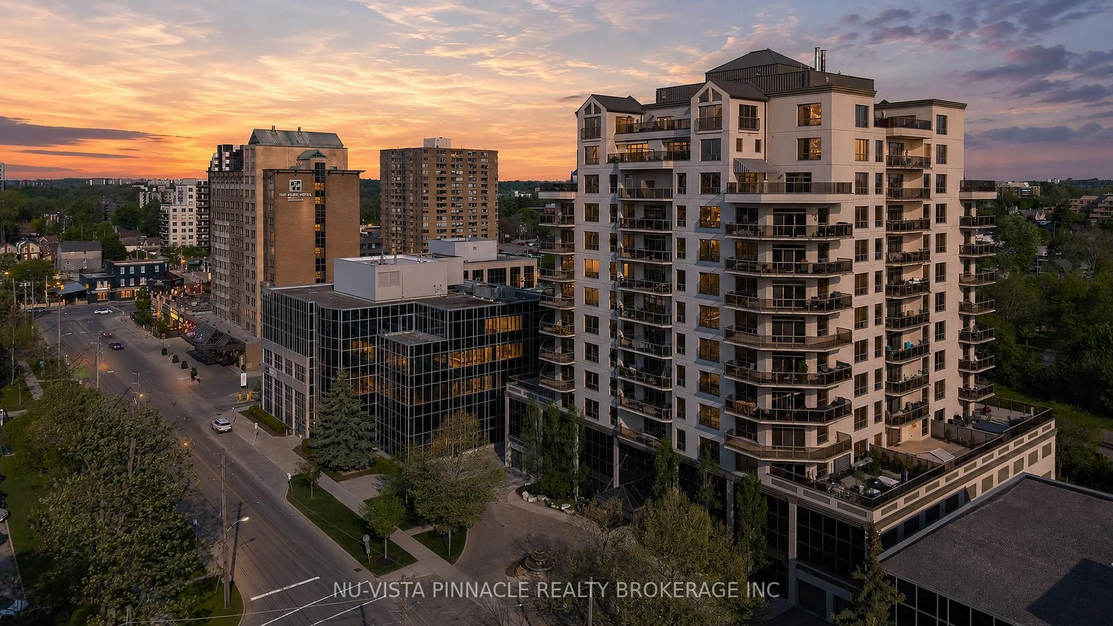 A pic from outside/outdoor area/front of a property/back of a property/a pic from drone, city buildings view from balcony for 250 Pall Mall St #1303, London East Ontario N6A 6K3