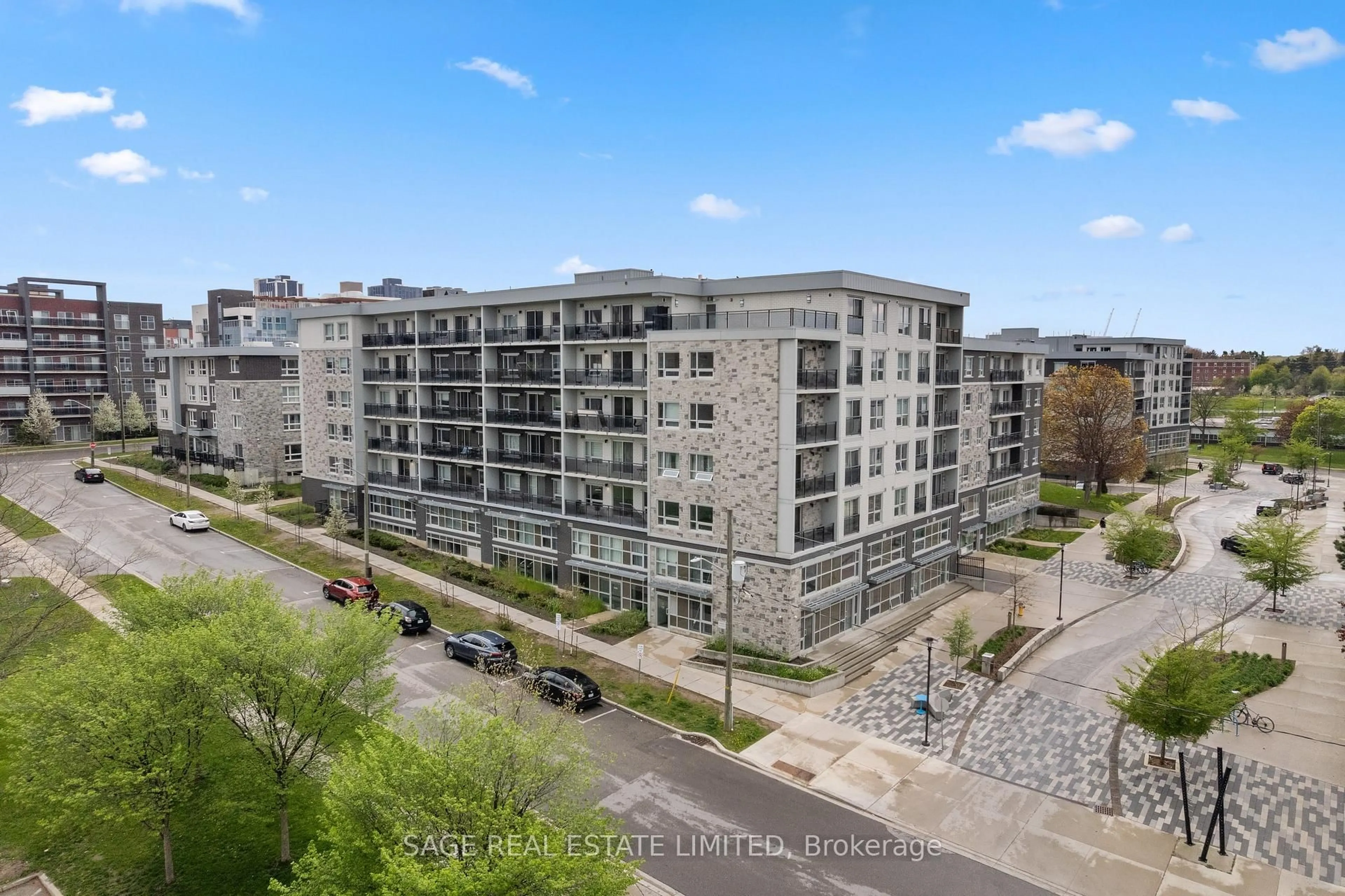 A pic from outside/outdoor area/front of a property/back of a property/a pic from drone, city buildings view from balcony for 275B Larch St #608, Waterloo Ontario N2L 3R2