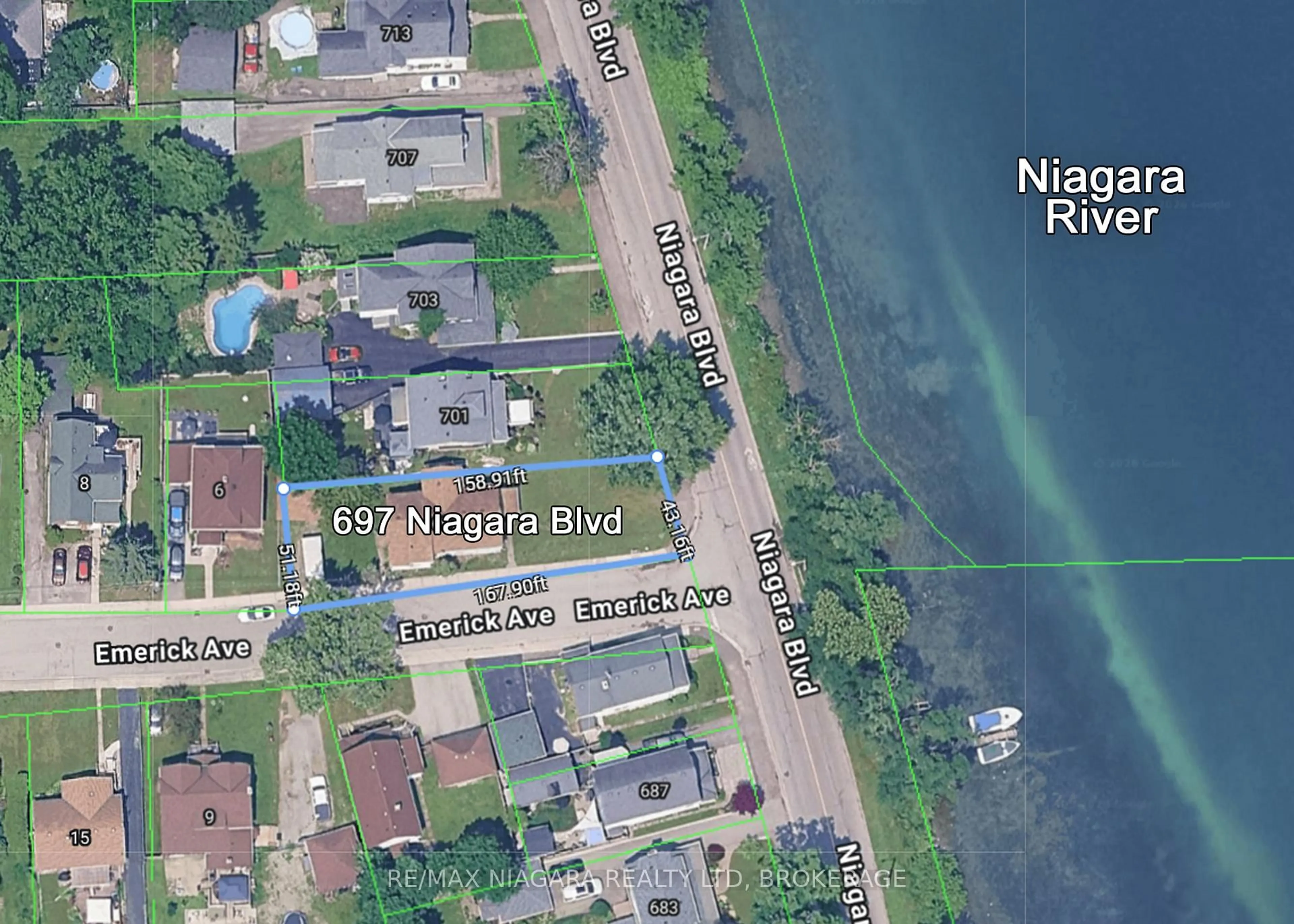 A pic from outside/outdoor area/front of a property/back of a property/a pic from drone, water/lake/river/ocean view for 697 Niagara Blvd, Fort Erie Ontario L2A 3J1
