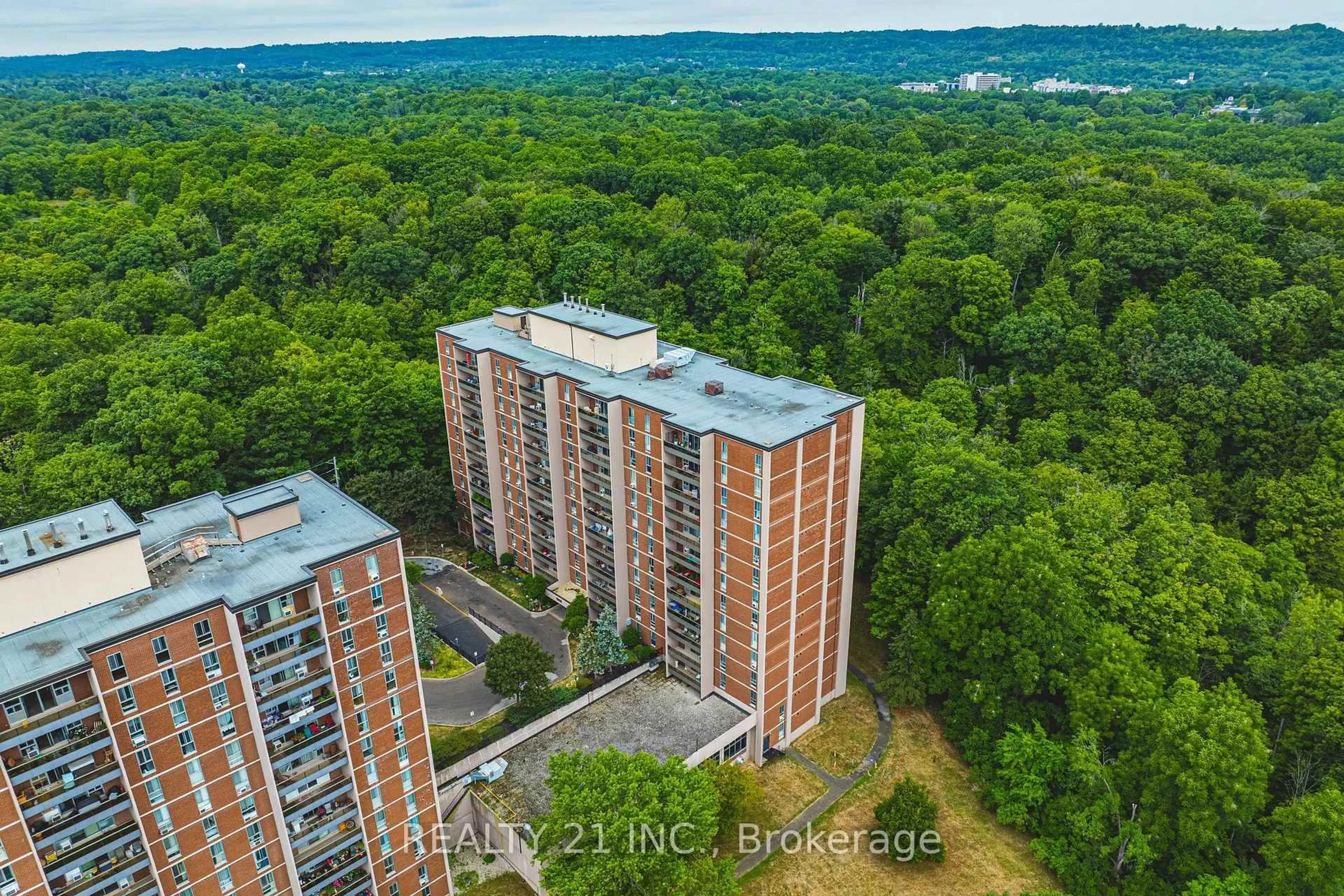 A pic from outside/outdoor area/front of a property/back of a property/a pic from drone, city buildings view from balcony for 1968 Main St #1108, Hamilton Ontario L8S 1J7