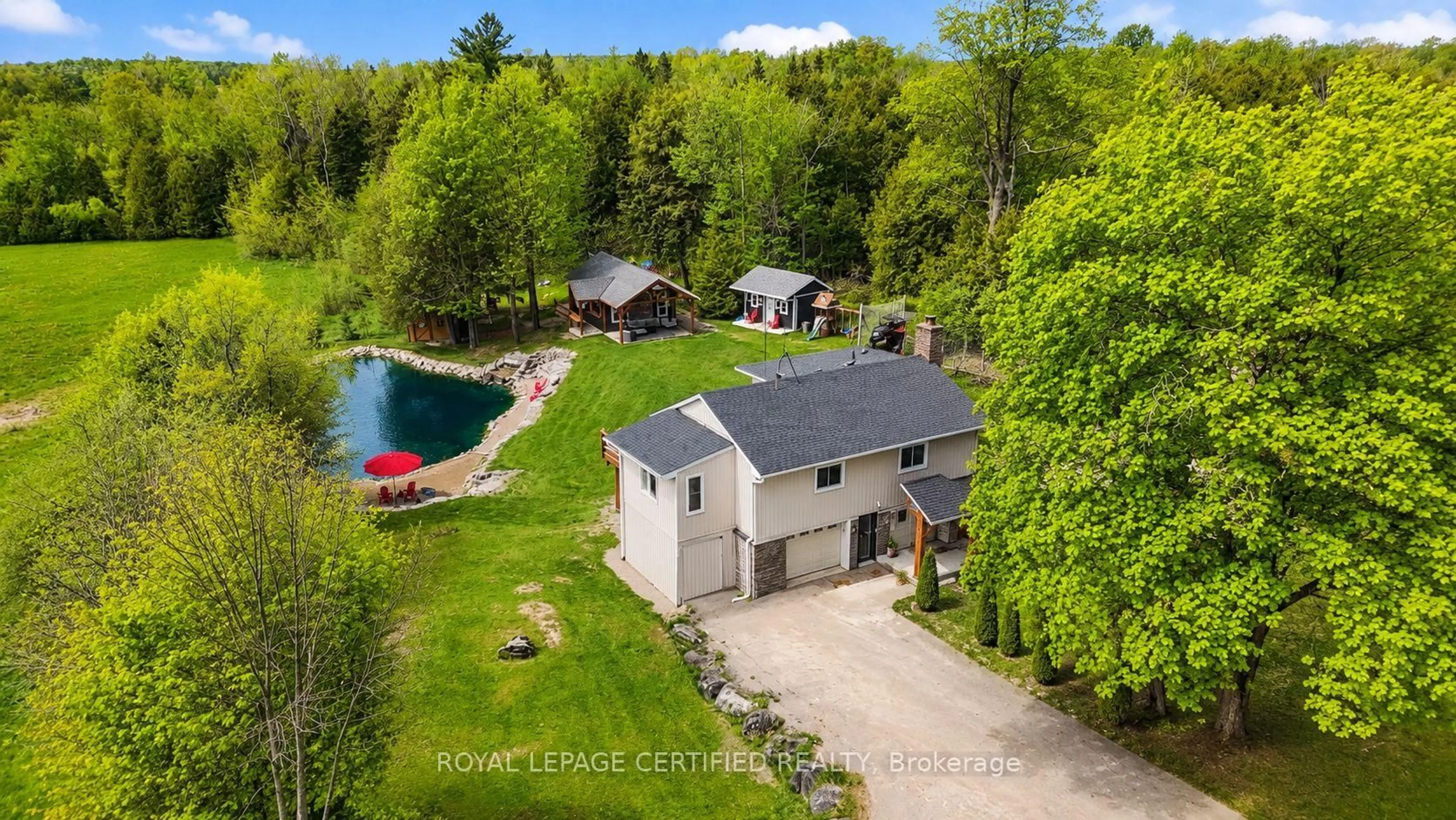A pic from outside/outdoor area/front of a property/back of a property/a pic from drone, water/lake/river/ocean view for 5058 3 Line, Erin Ontario L7J 2L8