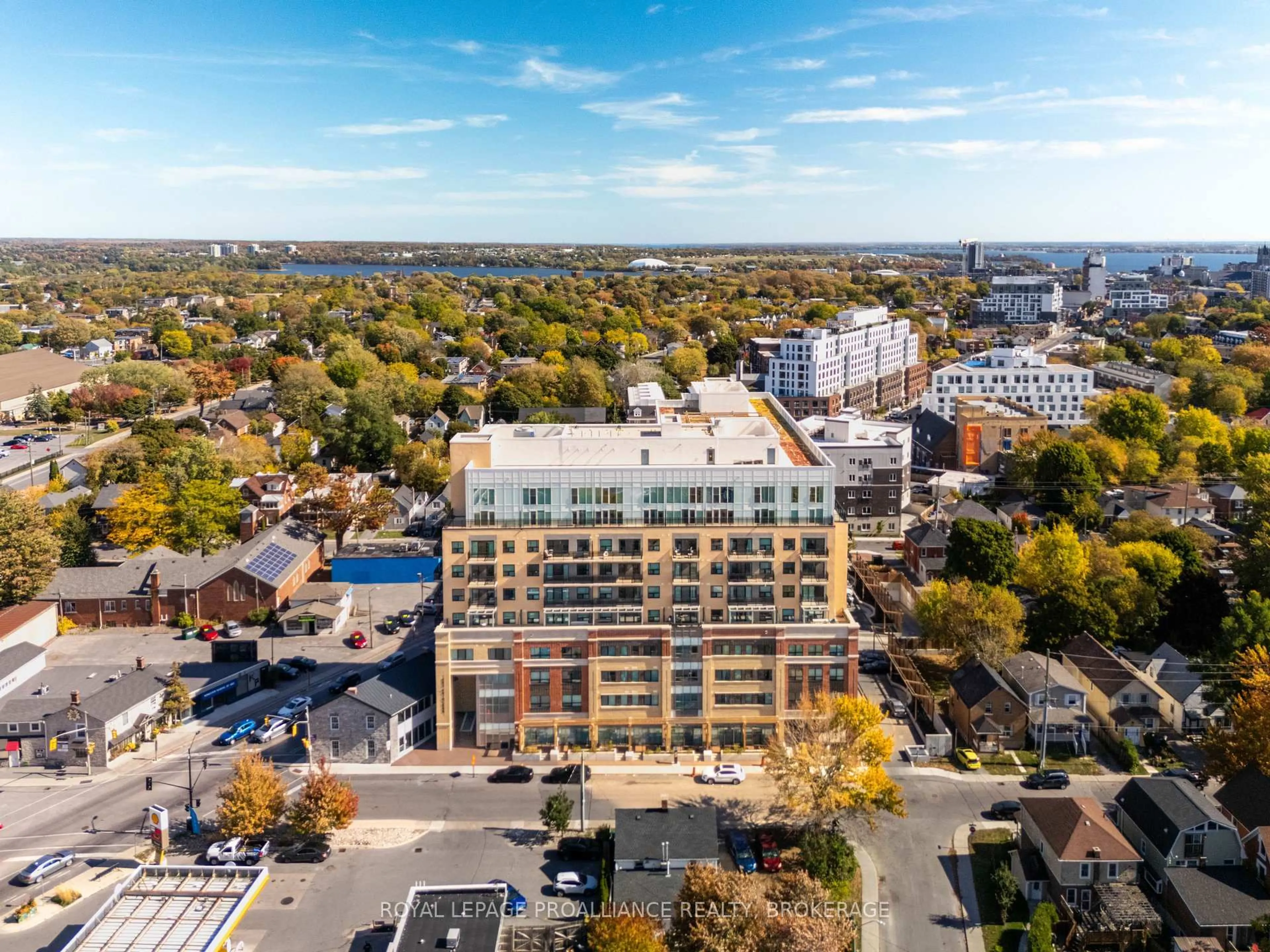 A pic from outside/outdoor area/front of a property/back of a property/a pic from drone, city buildings view from balcony for 652 Princess St #418, Kingston Ontario K7Z 1E5