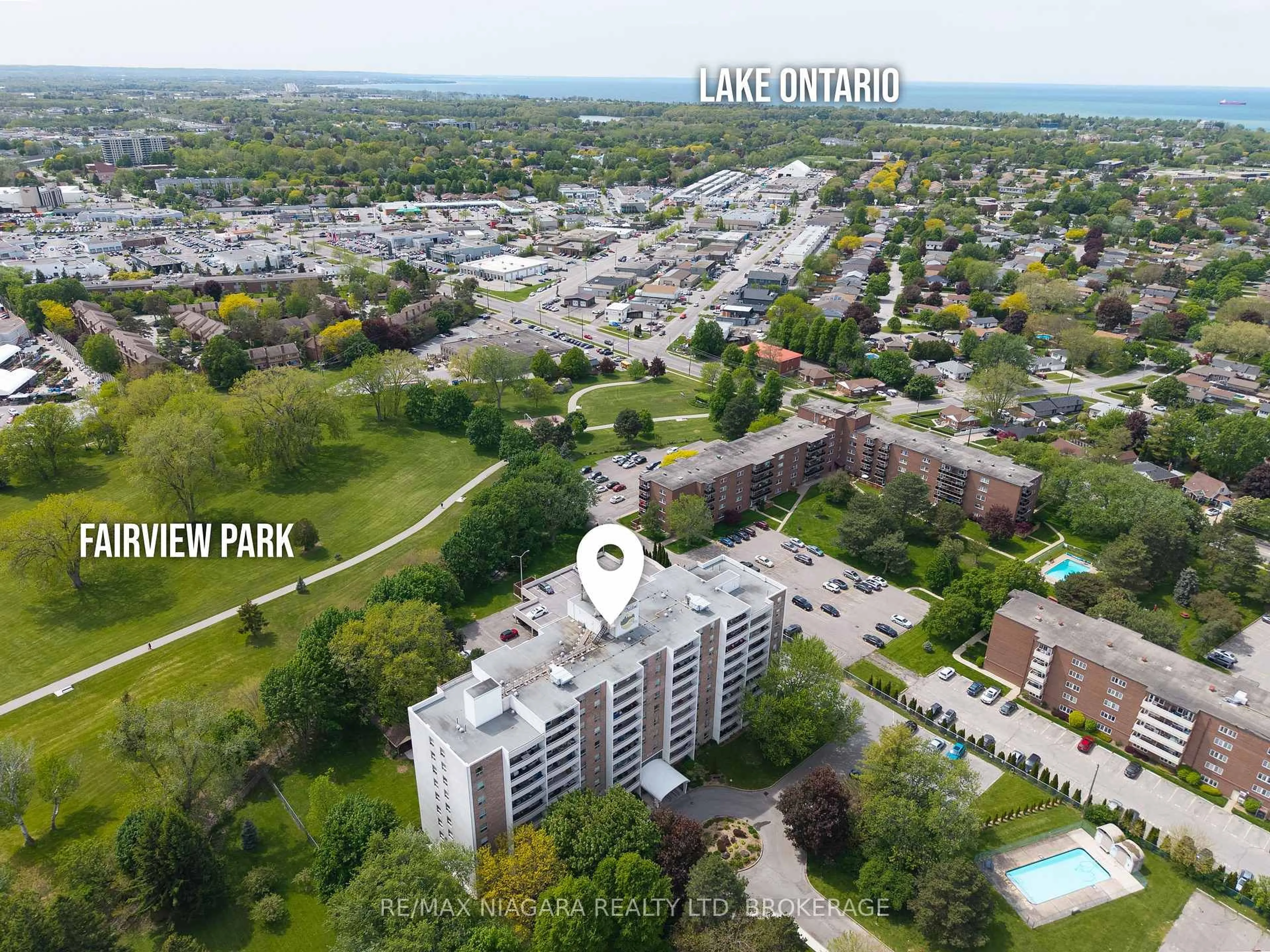 A pic from outside/outdoor area/front of a property/back of a property/a pic from drone, city buildings view from balcony for 365 Geneva St #407, St. Catharines Ontario L2N 5S7