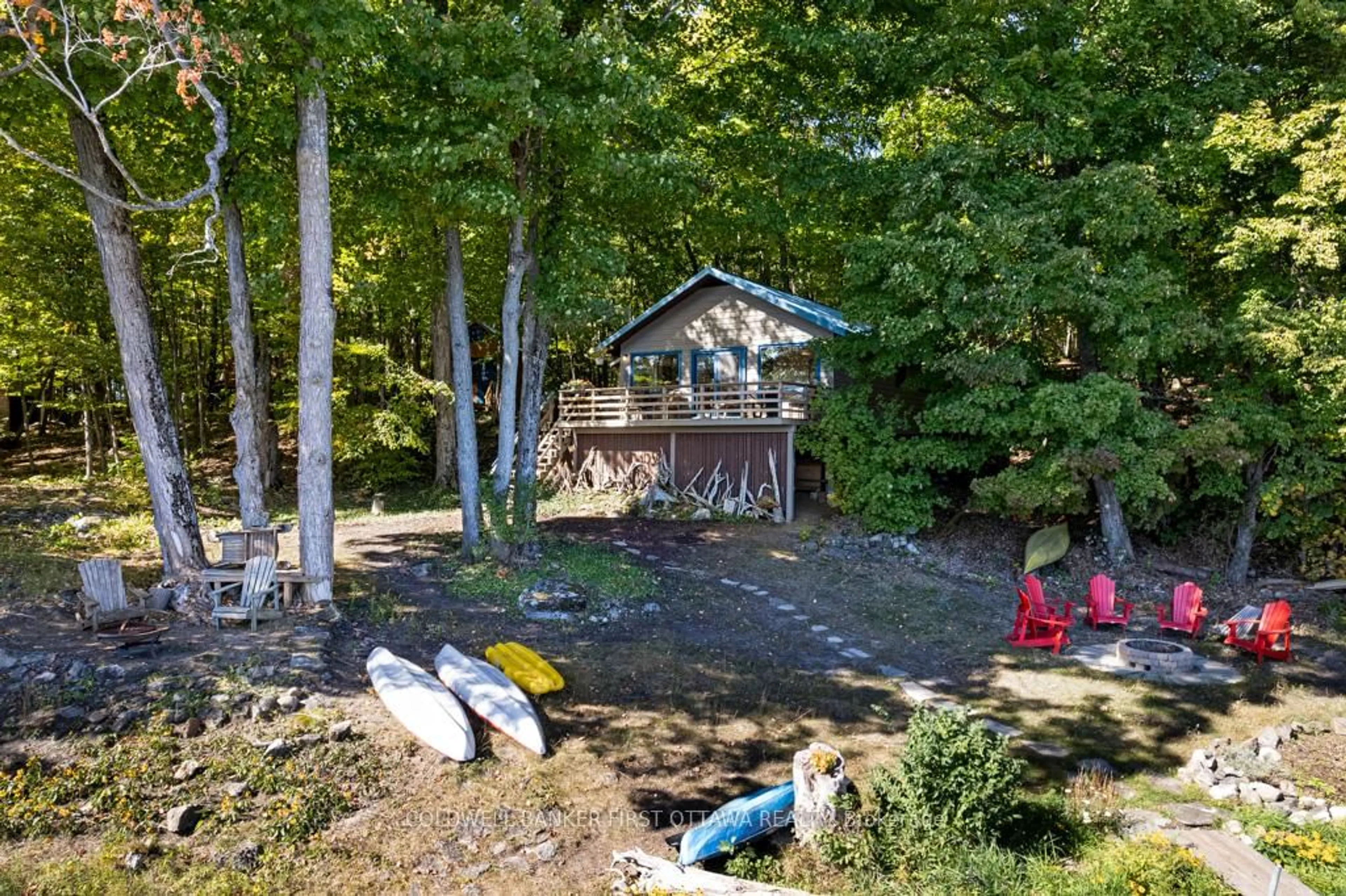 A pic from outside/outdoor area/front of a property/back of a property/a pic from drone, water/lake/river/ocean view for 638-640 Bellows Bay Pt Rd, Rideau Lakes Ontario K0G 1V0