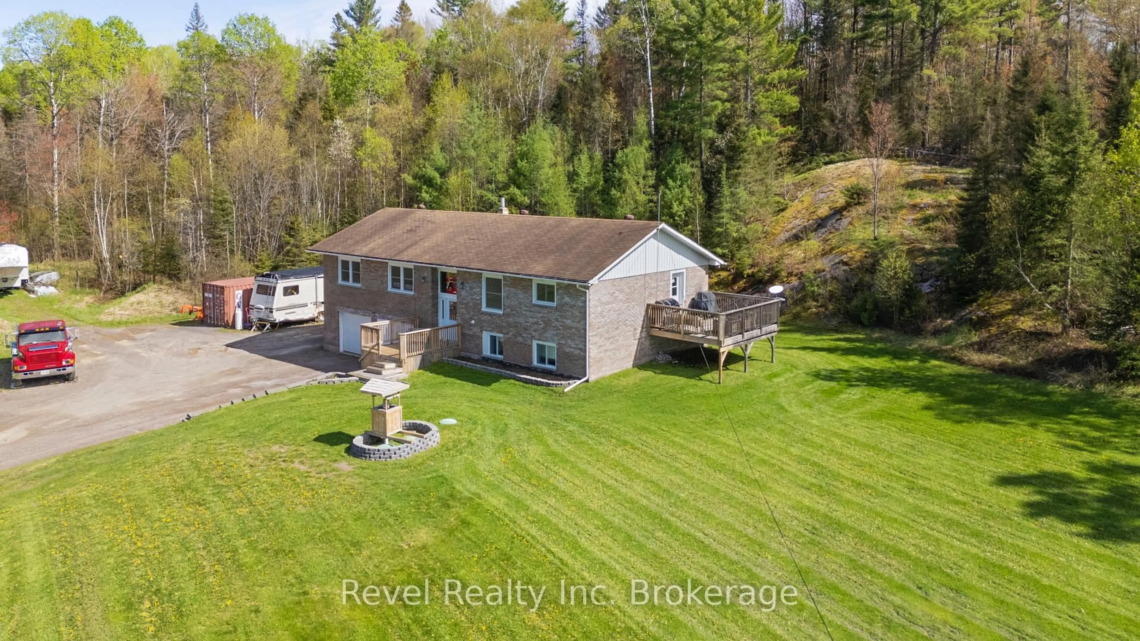 A pic from outside/outdoor area/front of a property/back of a property/a pic from drone, water/lake/river/ocean view for 471 Lindquist Line, Powassan Ontario P0H 1Z0