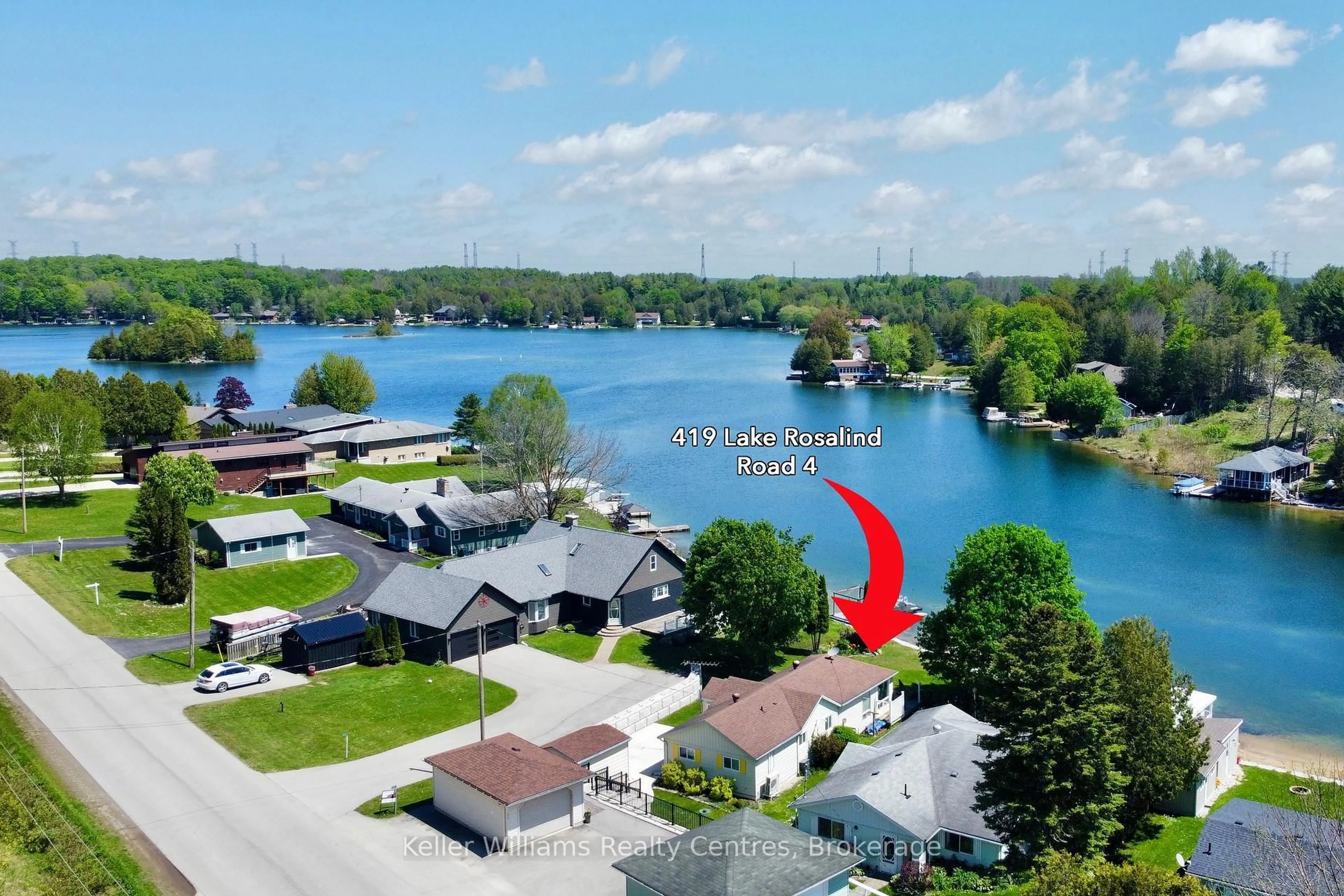 A pic from outside/outdoor area/front of a property/back of a property/a pic from drone, water/lake/river/ocean view for 419 Lake Rosalind Road 4, Brockton Ontario N4N 3B9