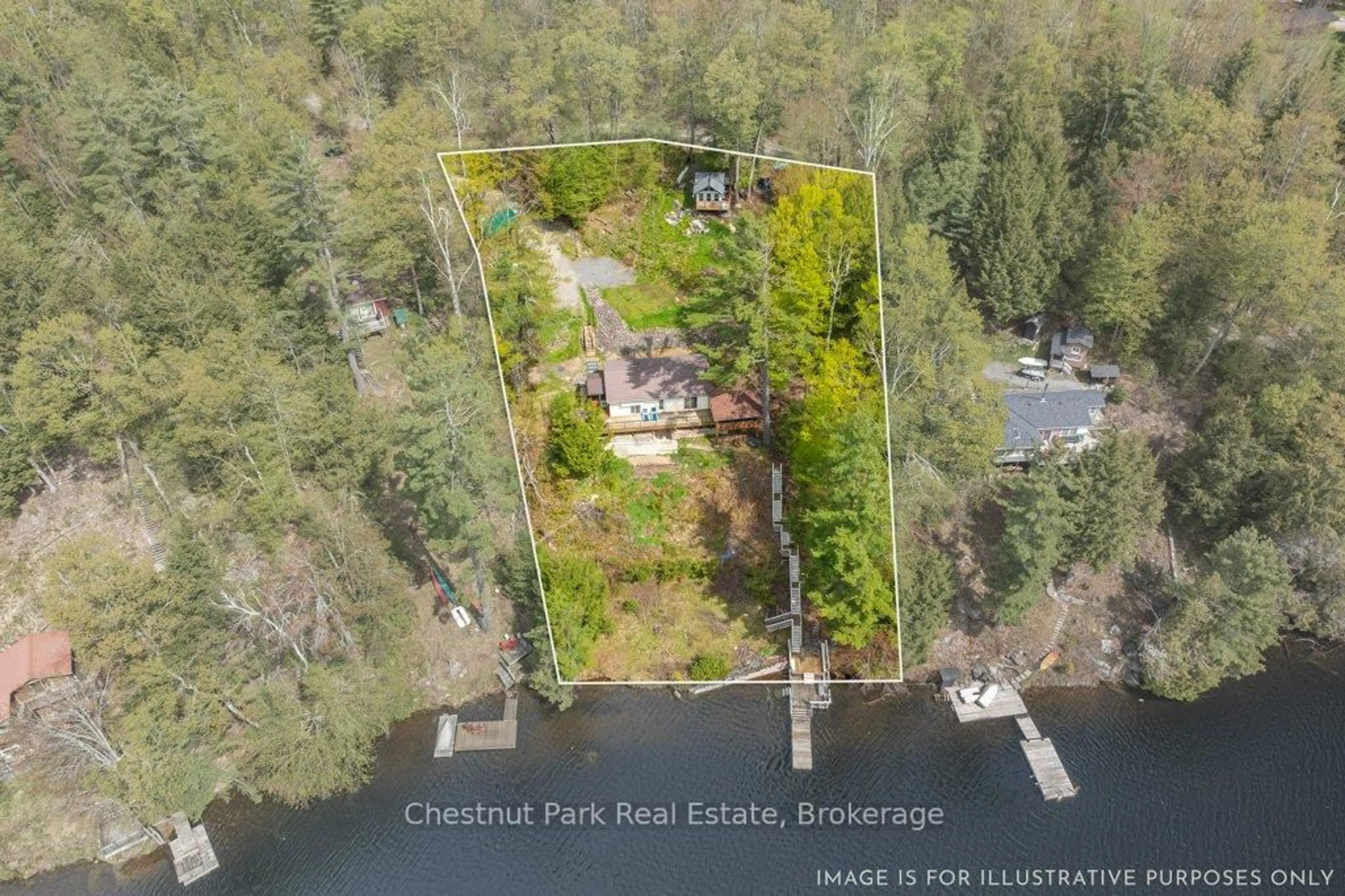 A pic from outside/outdoor area/front of a property/back of a property/a pic from drone, water/lake/river/ocean view for 1026 Carlson Pl, Bracebridge Ontario P1L 1X1