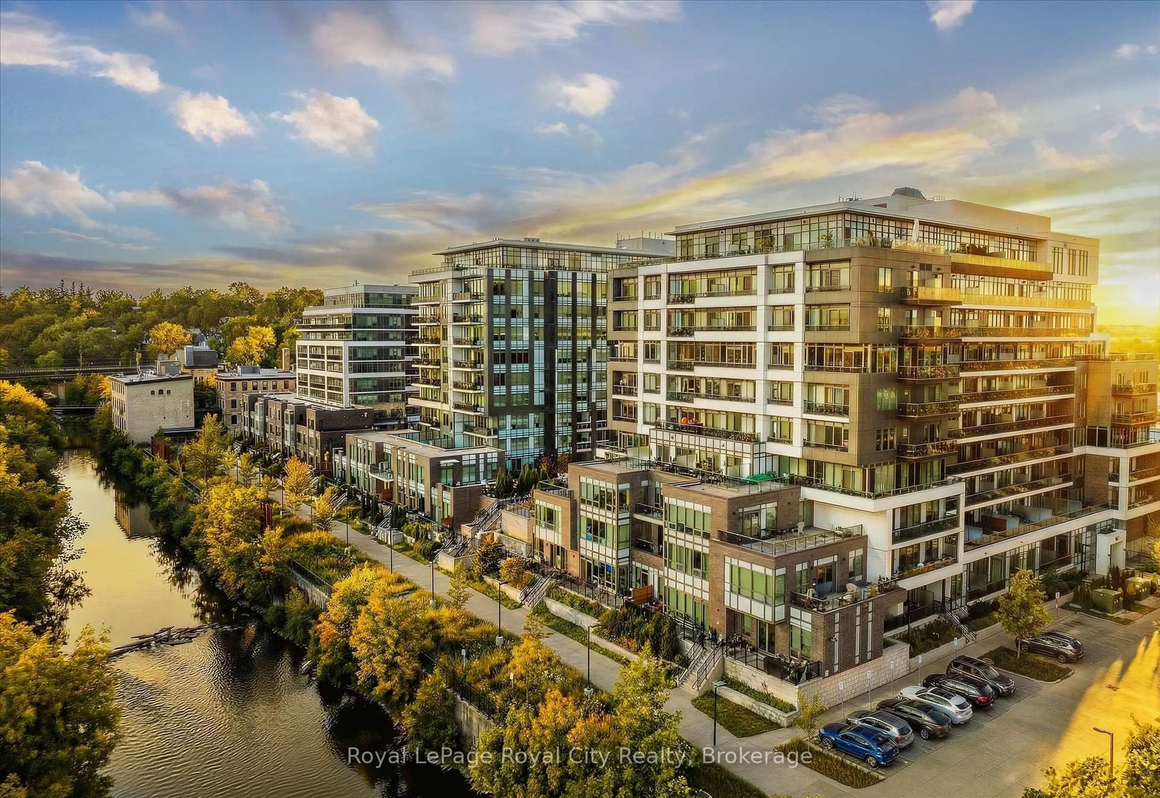 A pic from outside/outdoor area/front of a property/back of a property/a pic from drone, water/lake/river/ocean view for 63 Arthur St #103, Guelph Ontario N1E 0A8
