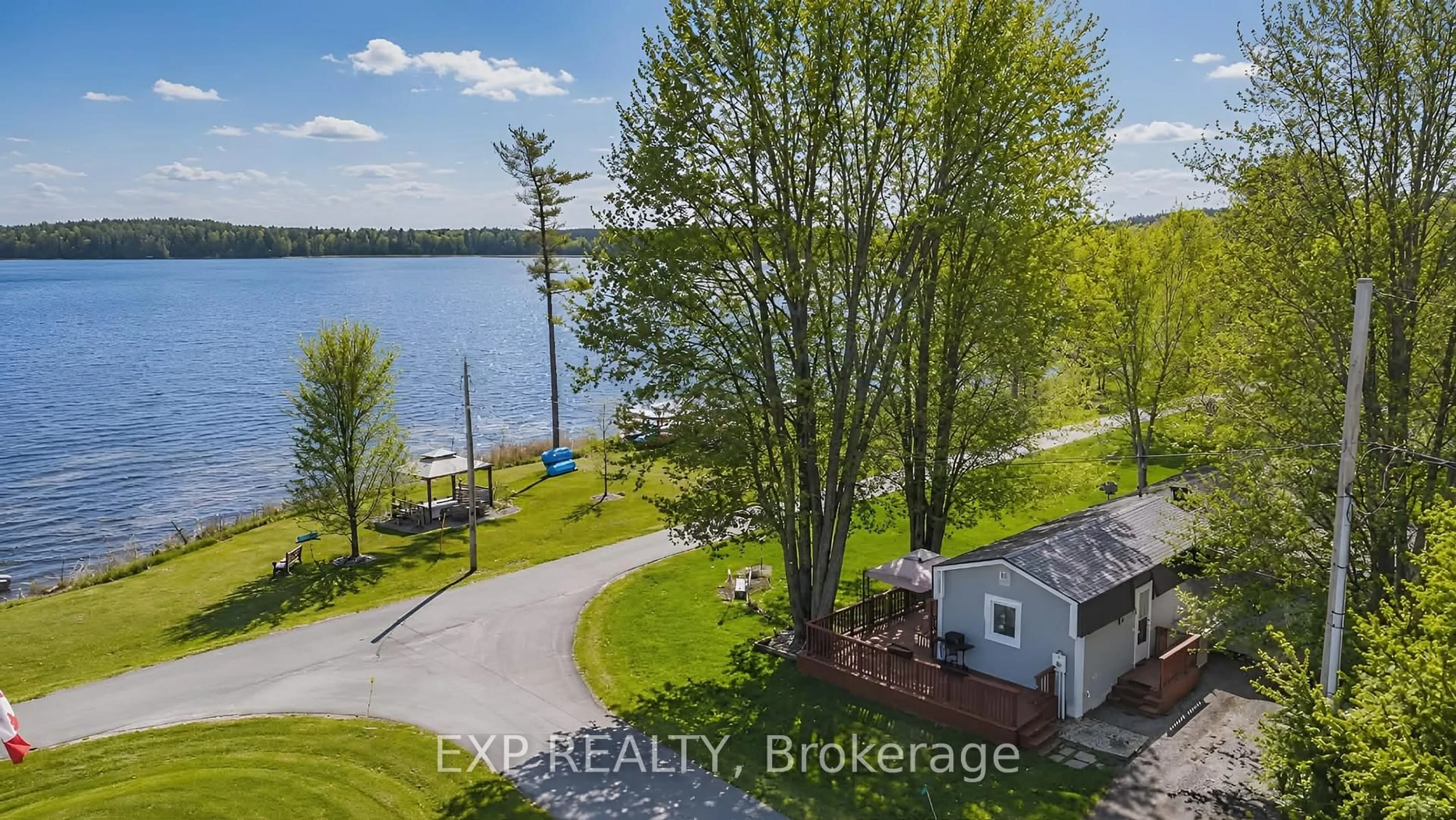 A pic from outside/outdoor area/front of a property/back of a property/a pic from drone, water/lake/river/ocean view for 5 Evergreen Lane, White Lake Ontario K0A 3L0
