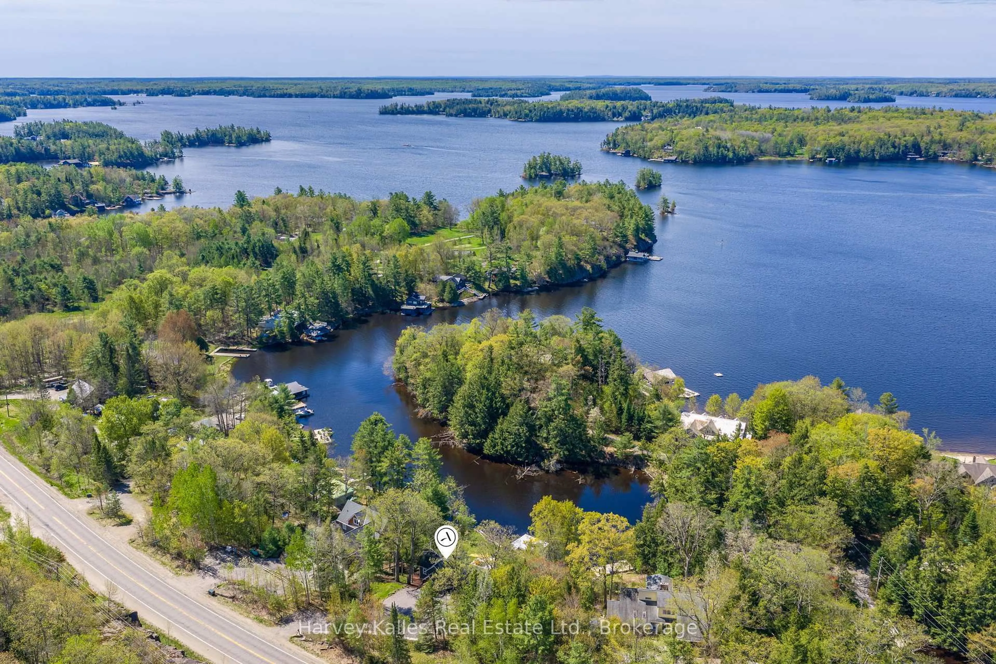A pic from outside/outdoor area/front of a property/back of a property/a pic from drone, water/lake/river/ocean view for 2787 118 Muskoka Rd, Muskoka Lakes Ontario P0B 1J0