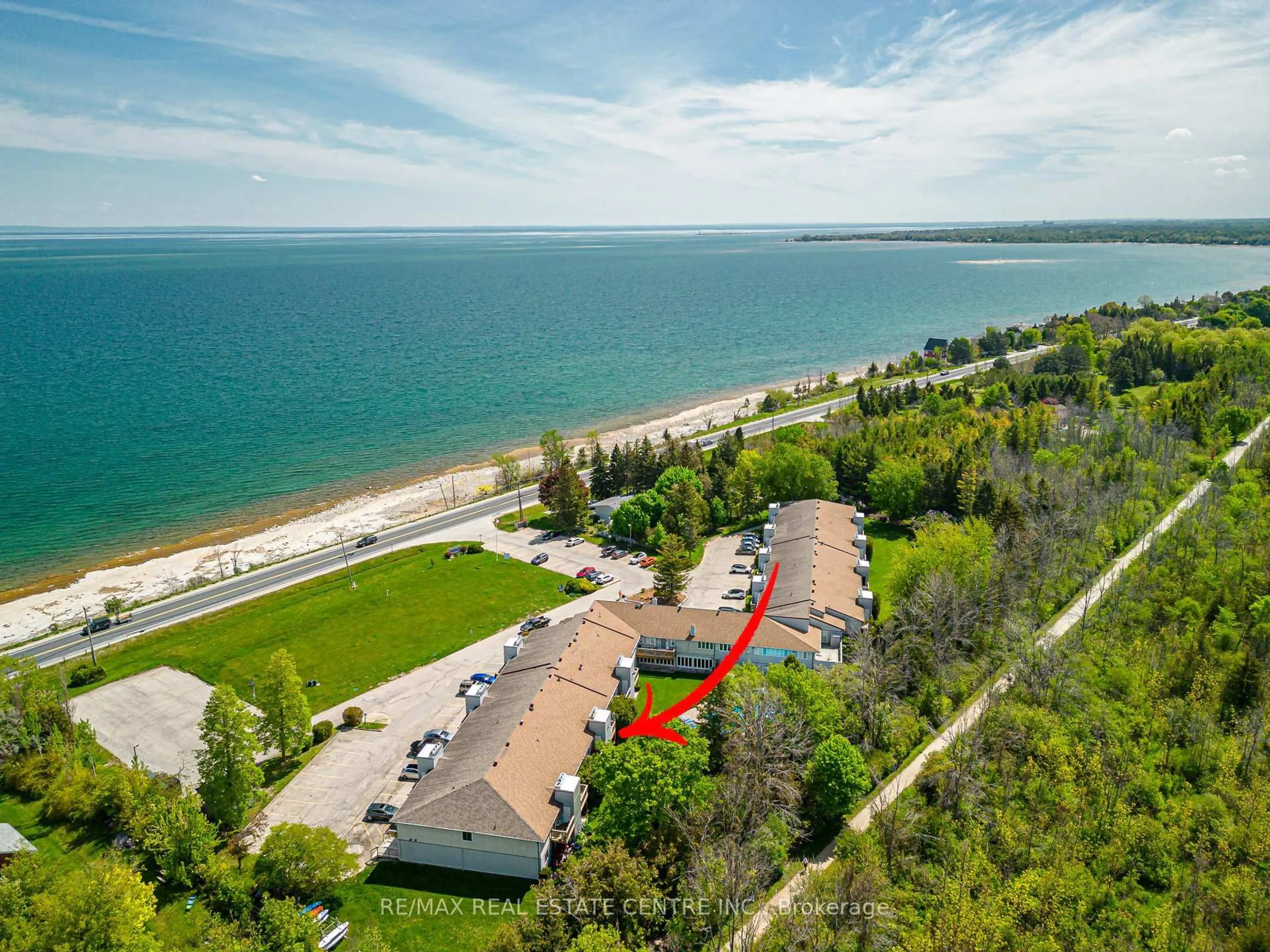 A pic from outside/outdoor area/front of a property/back of a property/a pic from drone, water/lake/river/ocean view for 209472 Highway 26 #19, Blue Mountains Ontario L9Y 0V3