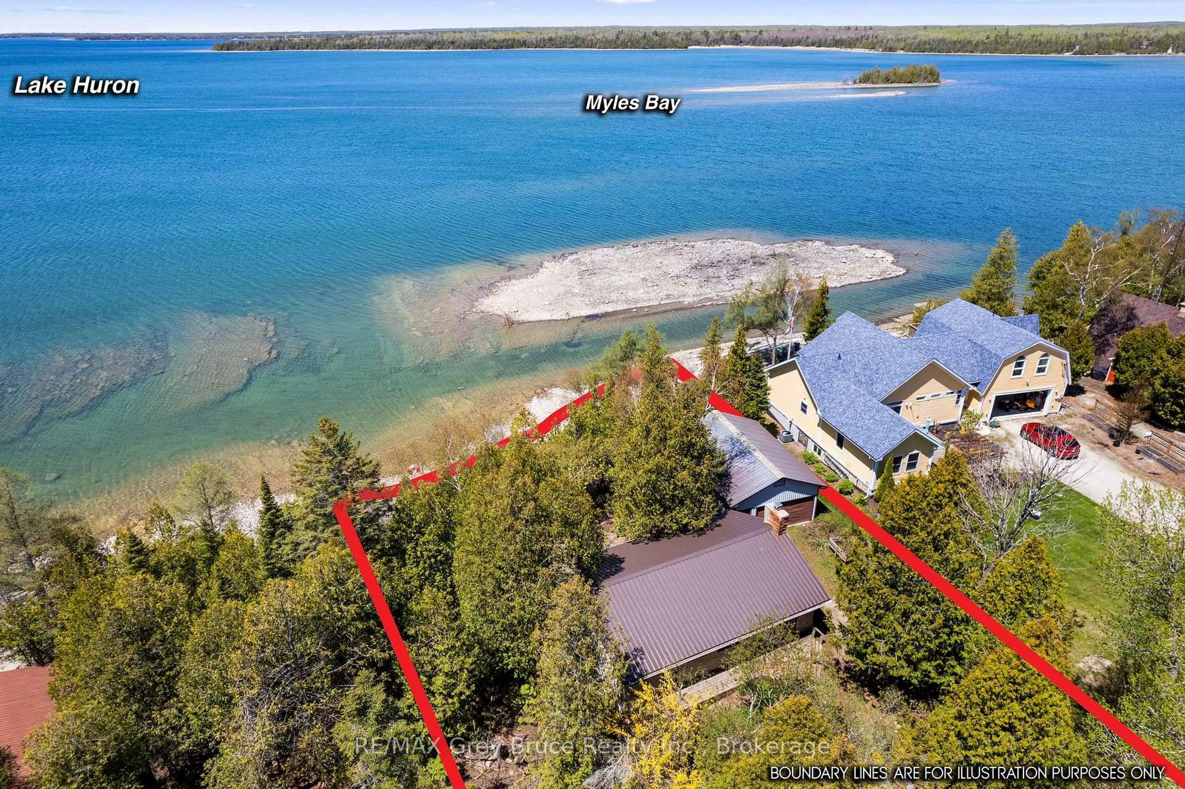 A pic from outside/outdoor area/front of a property/back of a property/a pic from drone, water/lake/river/ocean view for 74 Parker Island Rd, Northern Bruce Peninsula Ontario N0H 1W0
