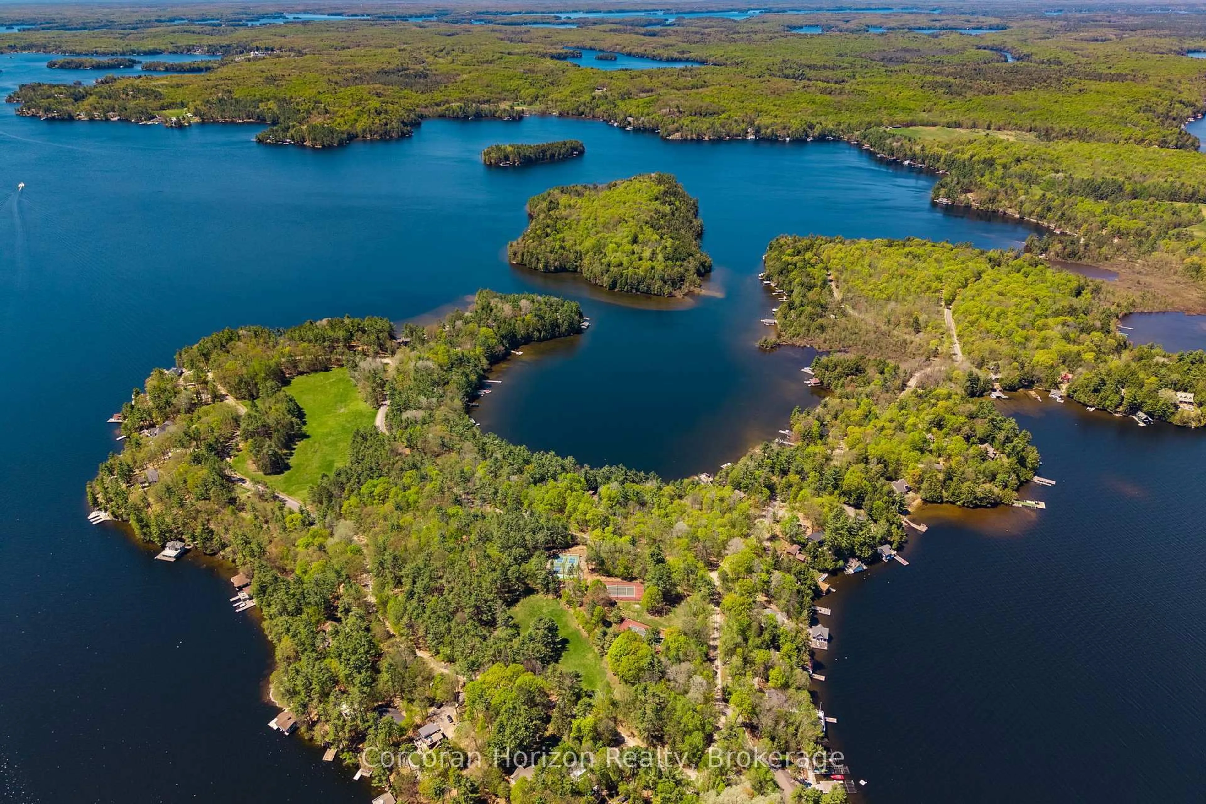 A pic from outside/outdoor area/front of a property/back of a property/a pic from drone, water/lake/river/ocean view for 1050 Fair-Lee Park Rd, Muskoka Lakes Ontario P0B 1G0