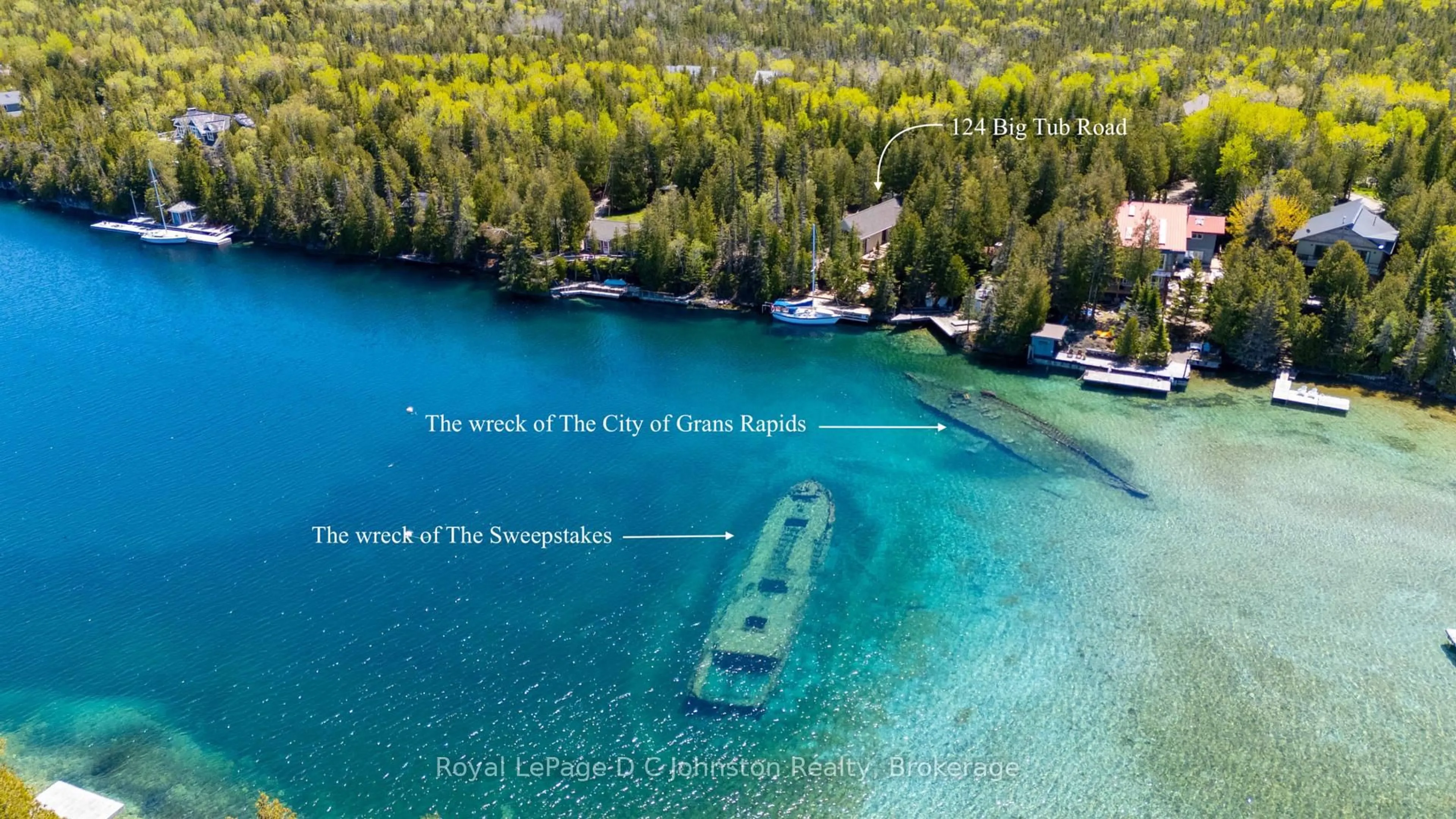 A pic from outside/outdoor area/front of a property/back of a property/a pic from drone, water/lake/river/ocean view for 124 Big Tub Rd, Northern Bruce Peninsula Ontario N0H 2R0