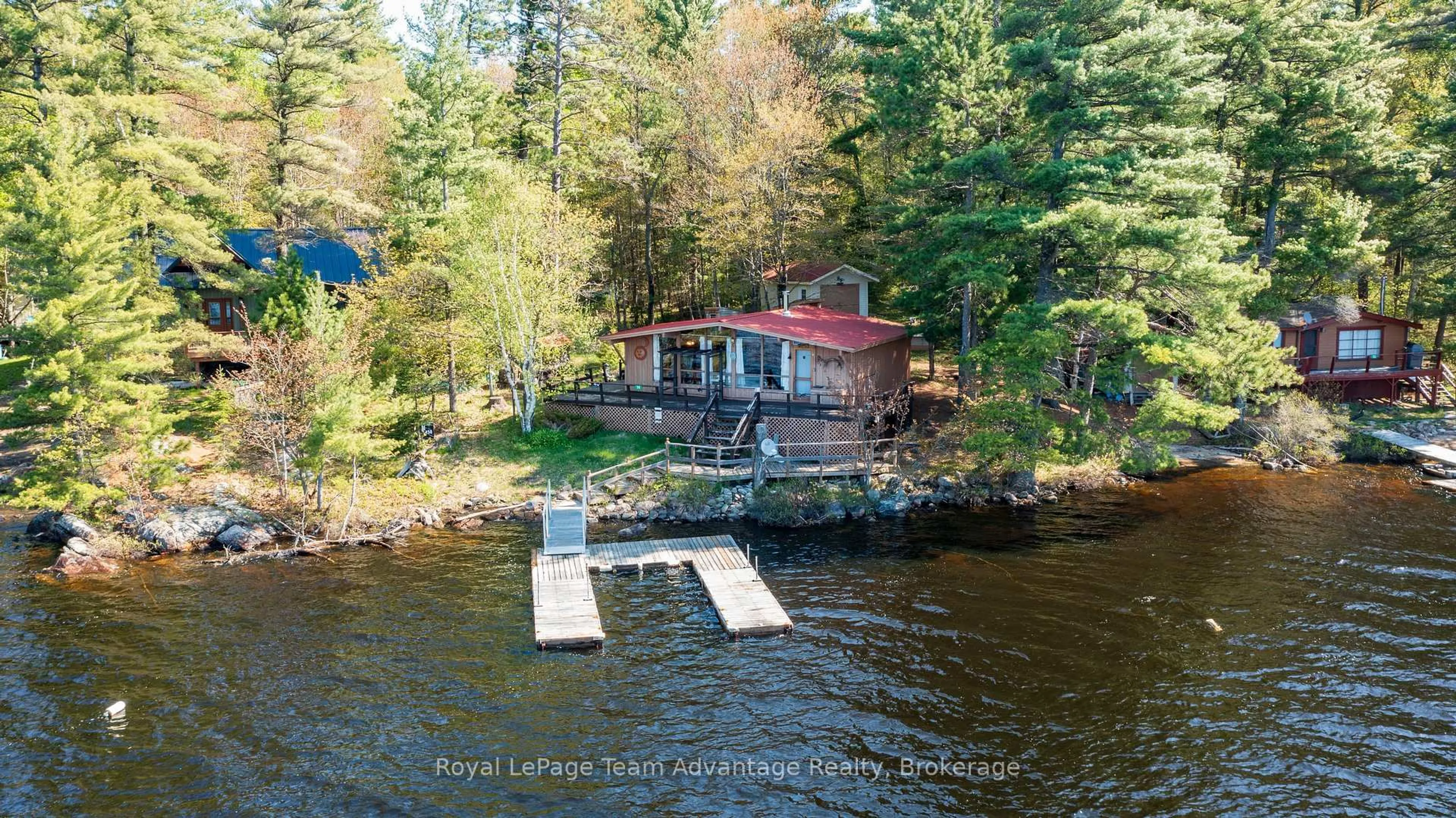 A pic from outside/outdoor area/front of a property/back of a property/a pic from drone, water/lake/river/ocean view for 74 Harris Lake Water, Parry Sound Remote Area Ontario P0G 1K0