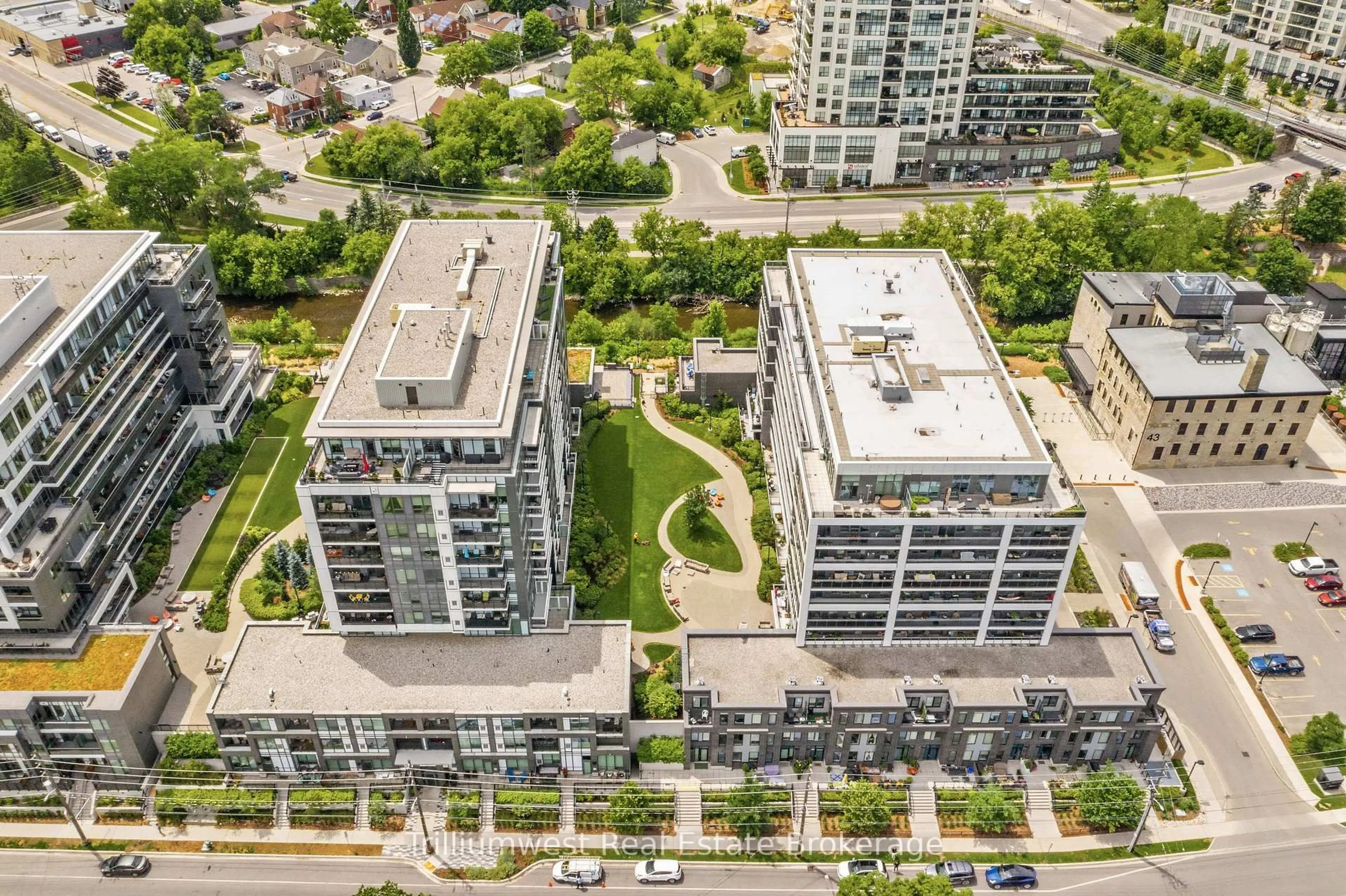 A pic from outside/outdoor area/front of a property/back of a property/a pic from drone, city buildings view from balcony for 53 Arthur St #601, Guelph Ontario N1E 0P5
