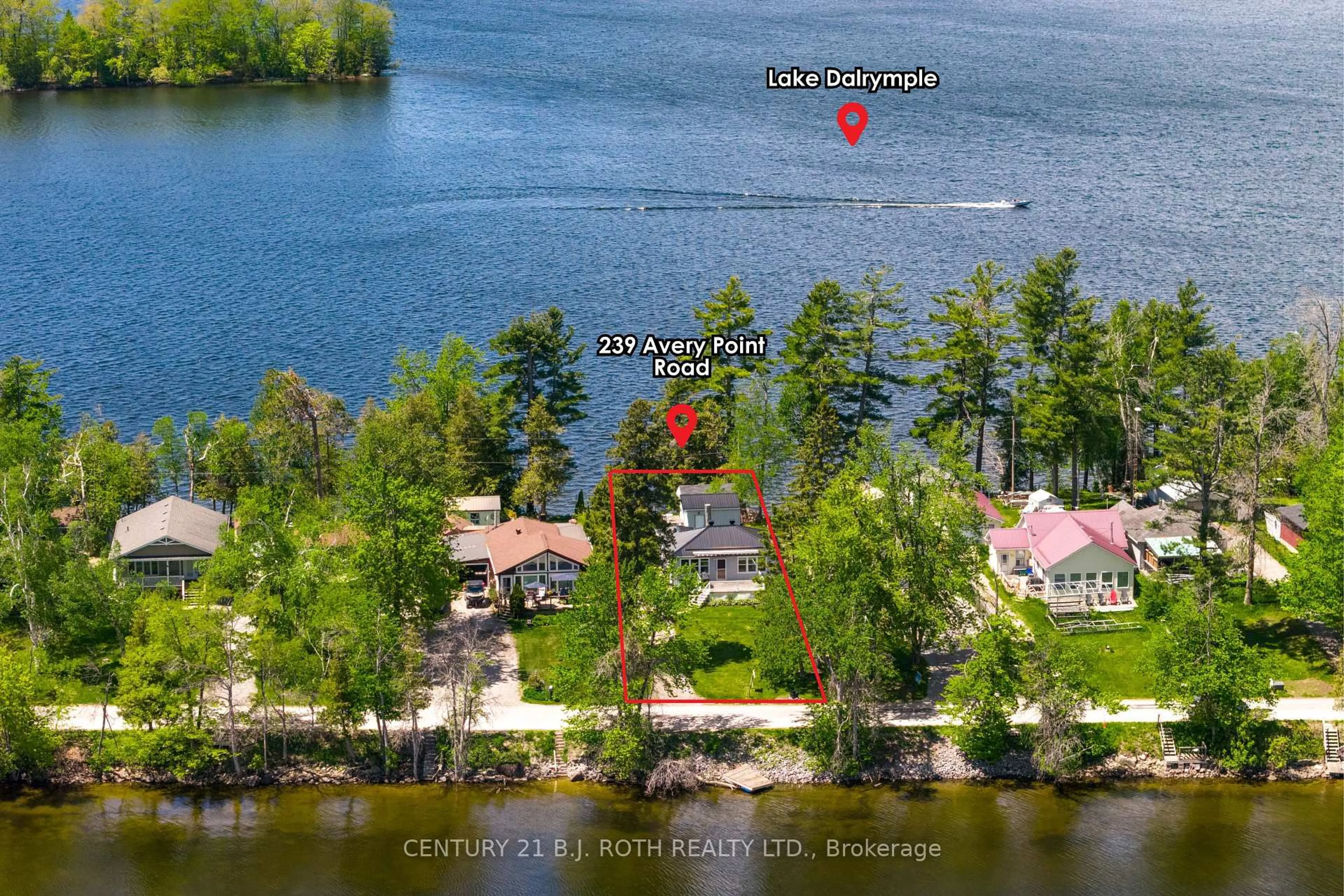 A pic from outside/outdoor area/front of a property/back of a property/a pic from drone, water/lake/river/ocean view for 239 Avery Point Rd, Kawartha Lakes Ontario L0K 1W0