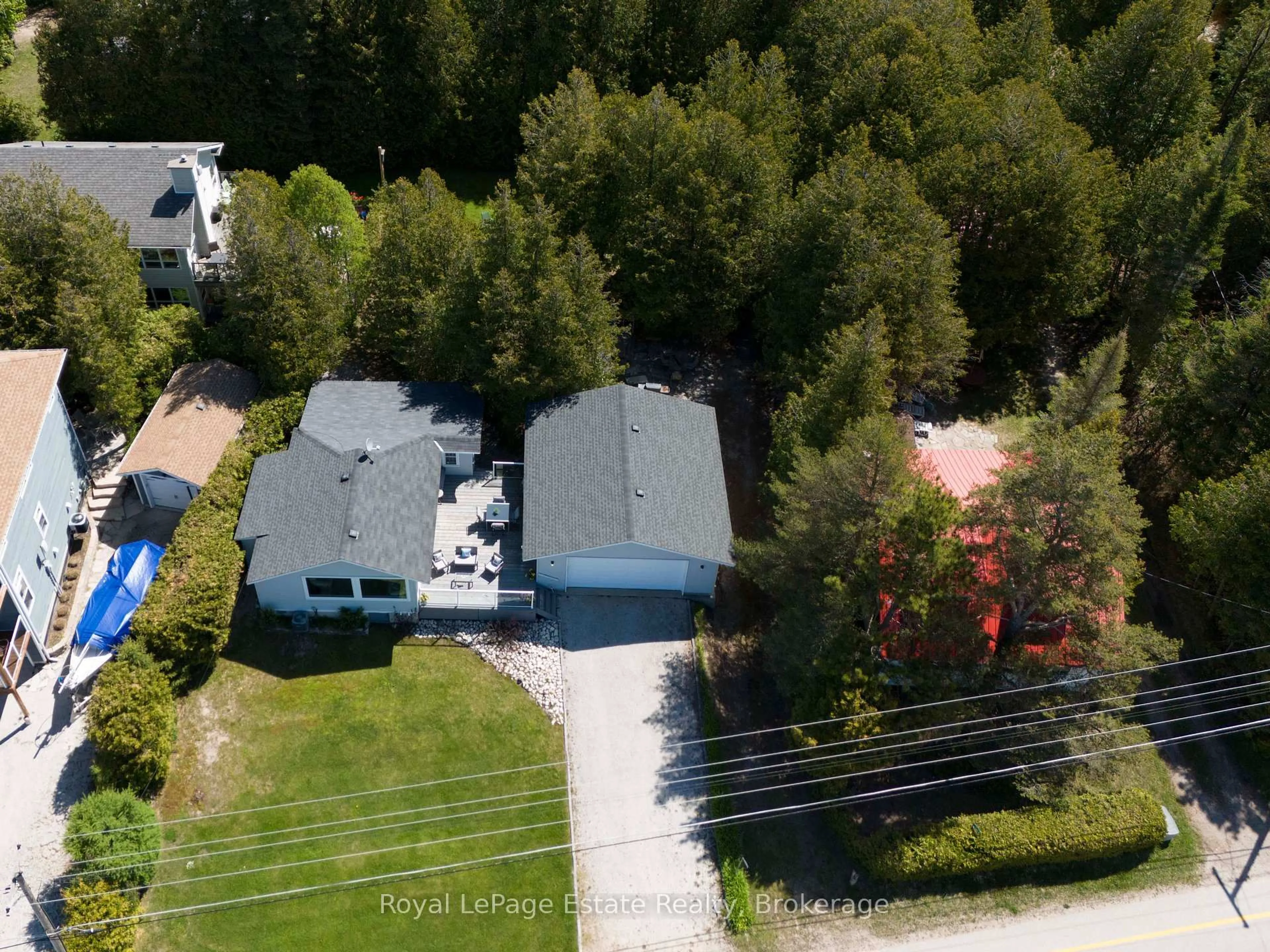 A pic from outside/outdoor area/front of a property/back of a property/a pic from drone, forest/trees view for 1021 Lakeshore Blvd, South Bruce Peninsula Ontario N0H 2G0