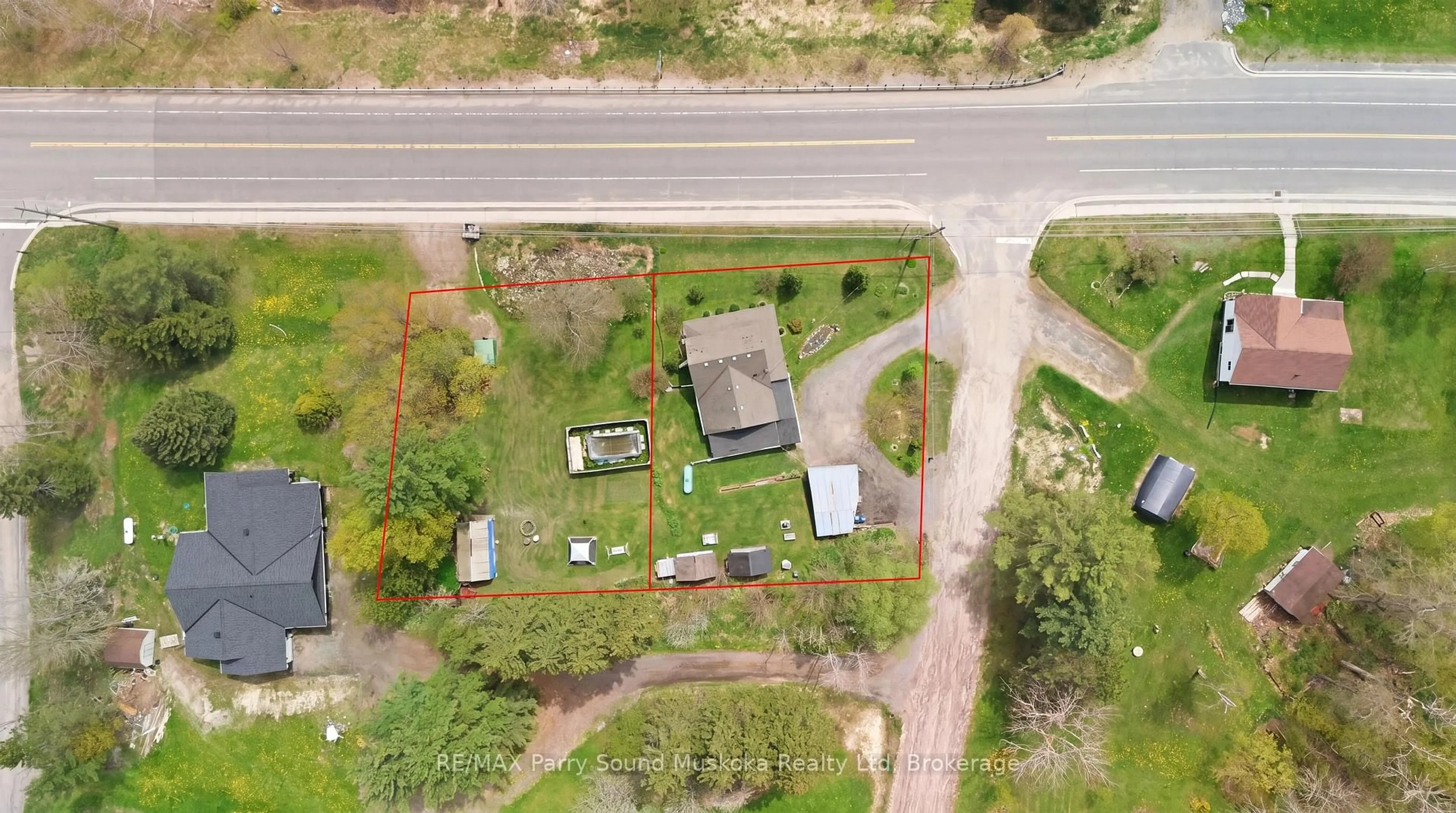 A pic from outside/outdoor area/front of a property/back of a property/a pic from drone, street for 1 Butler St, Whitestone Ontario P0A 1G0