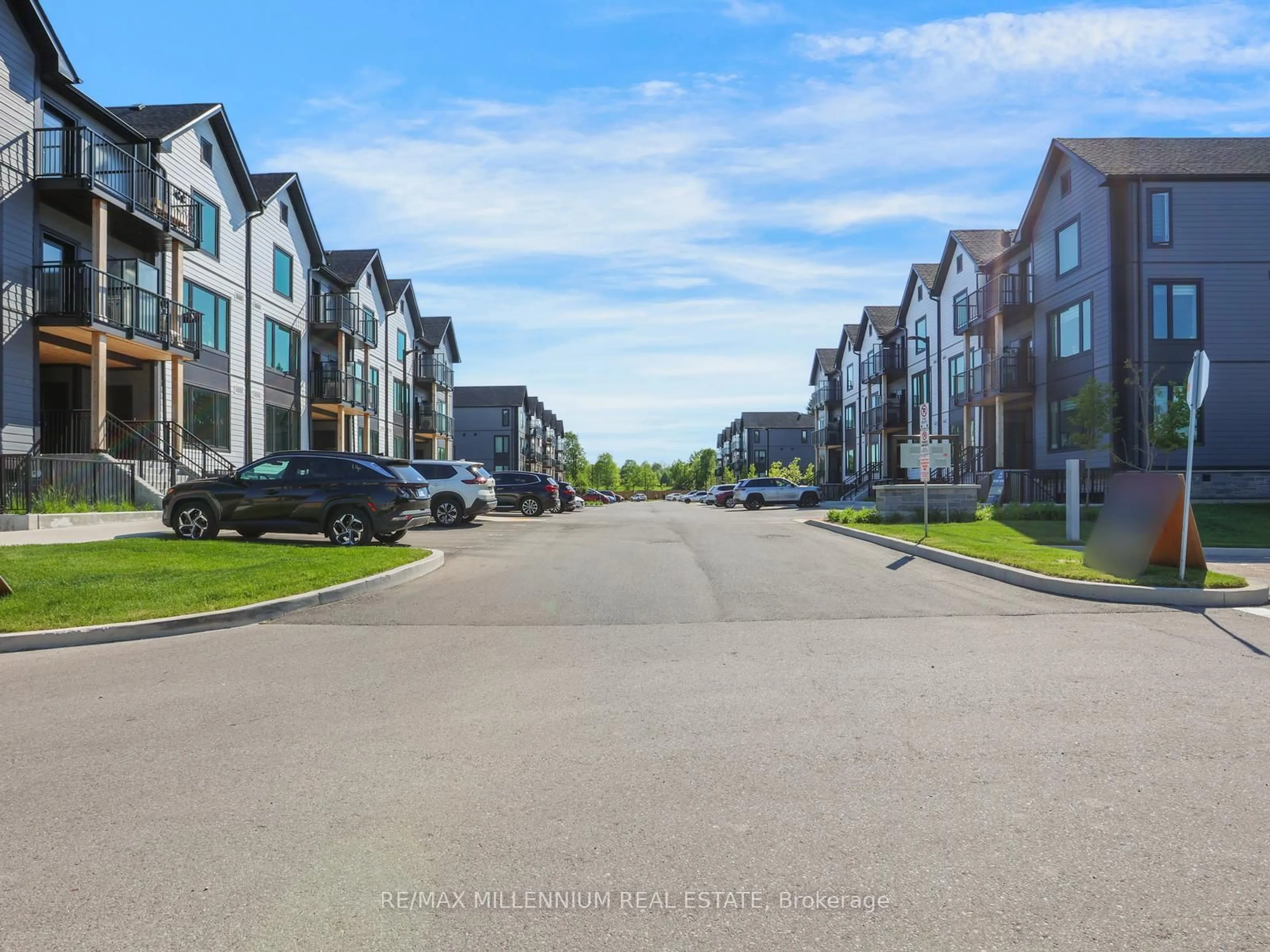 A pic from outside/outdoor area/front of a property/back of a property/a pic from drone, street for 708 Woolwich St #424, Guelph Ontario N1H 0C8