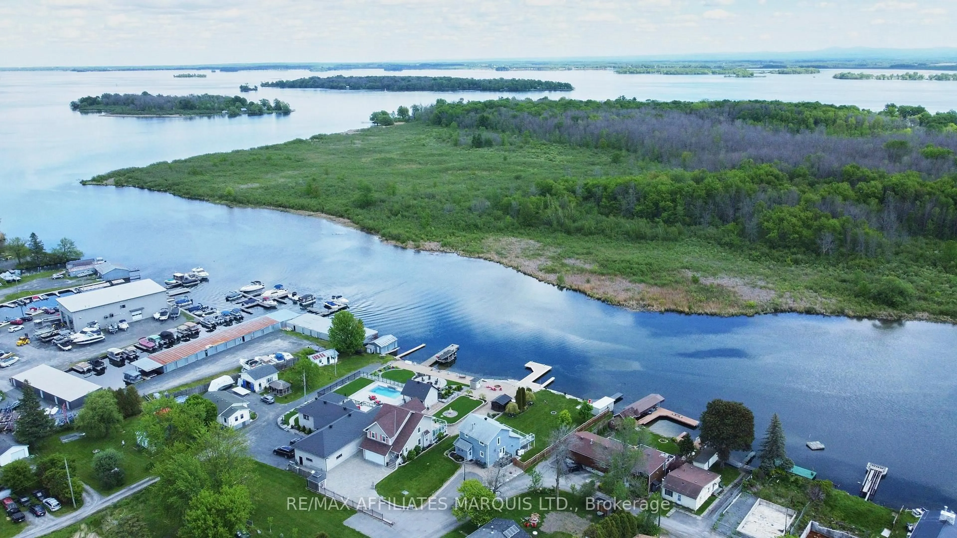 A pic from outside/outdoor area/front of a property/back of a property/a pic from drone, water/lake/river/ocean view for 19414 Malibu Lane, South Glengarry Ontario K0C 2E0