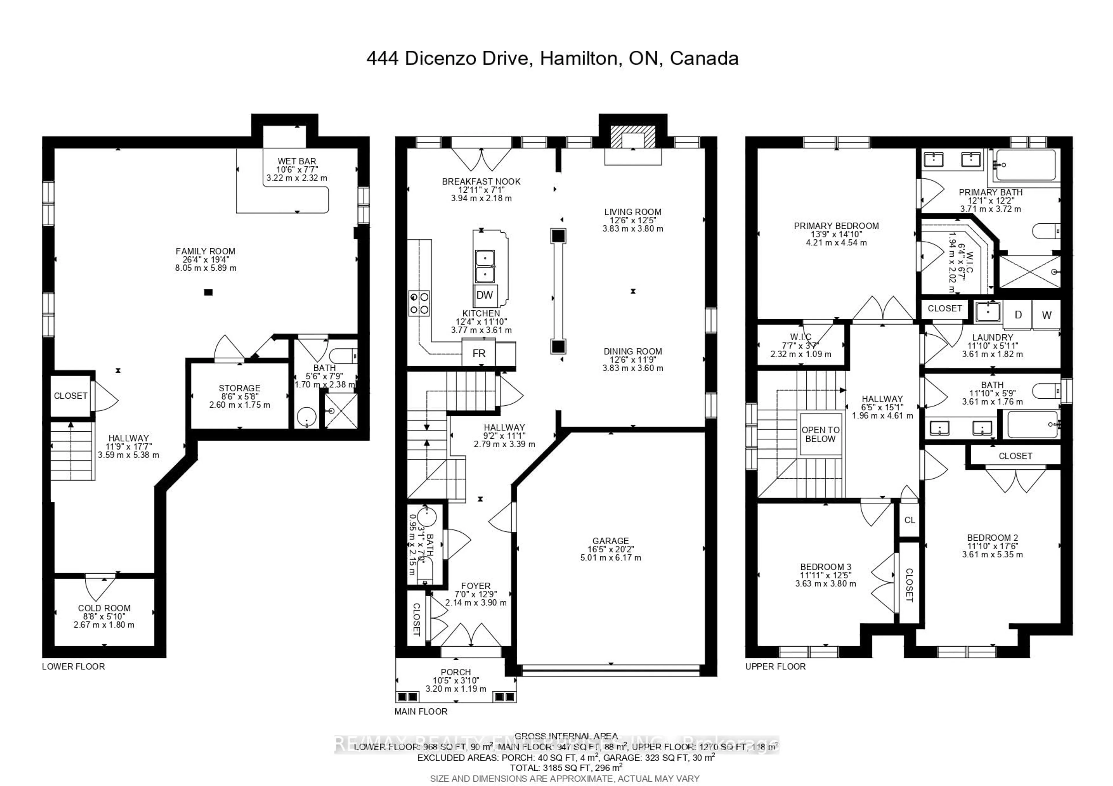Floor plan for 444 Dicenzo Dr, Hamilton Ontario L9B 0B3