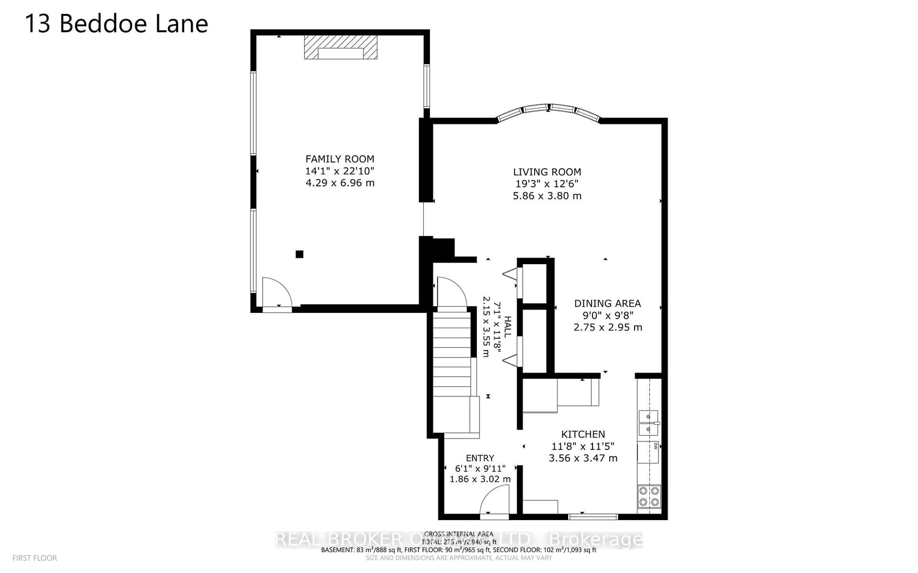 Floor plan for 13 Beddoe Lane, Ottawa Ontario K1B 3X9
