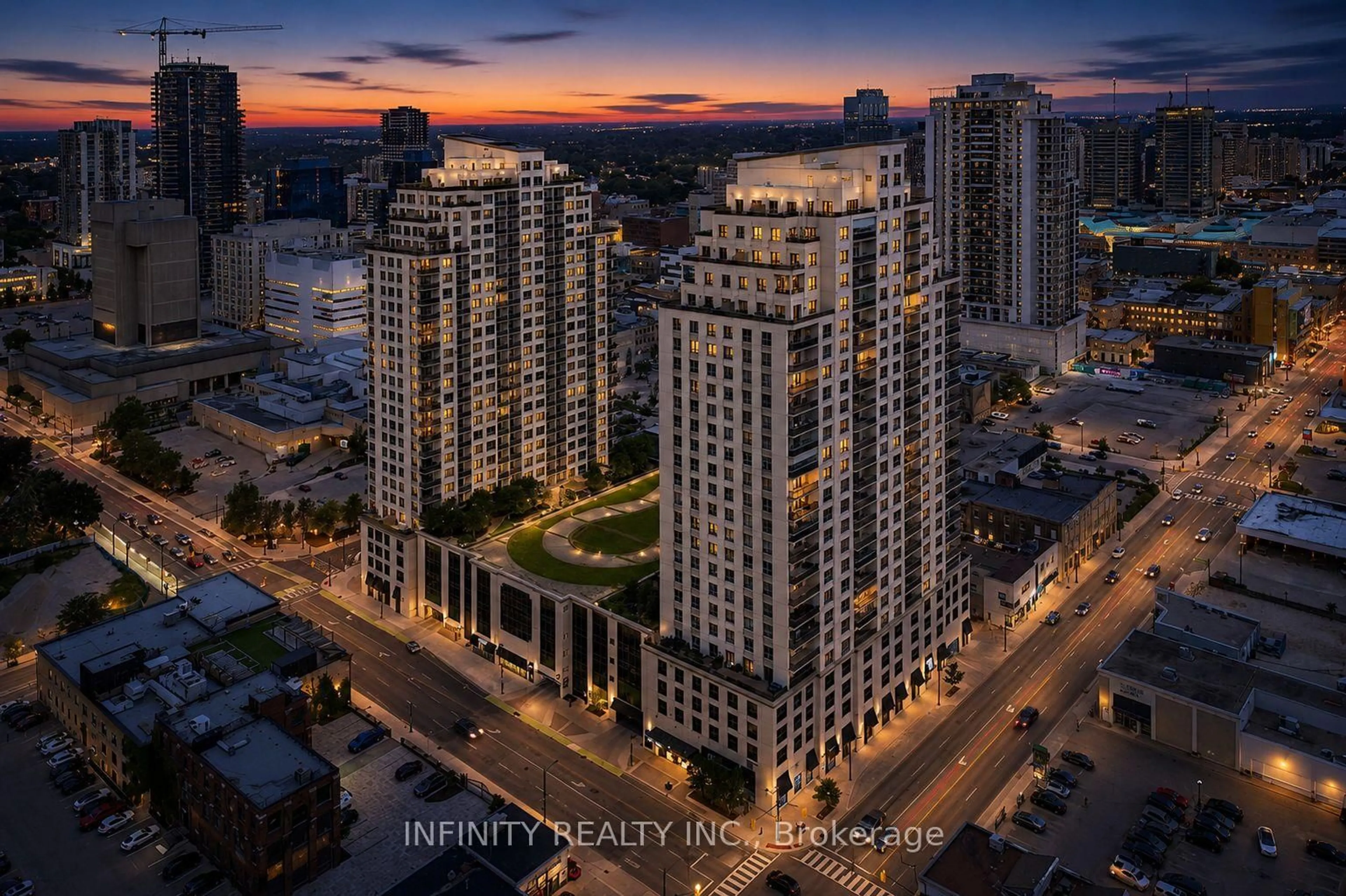 A pic from outside/outdoor area/front of a property/back of a property/a pic from drone, city buildings view from balcony for 330 Ridout St #1005, London East Ontario N6A 0A7