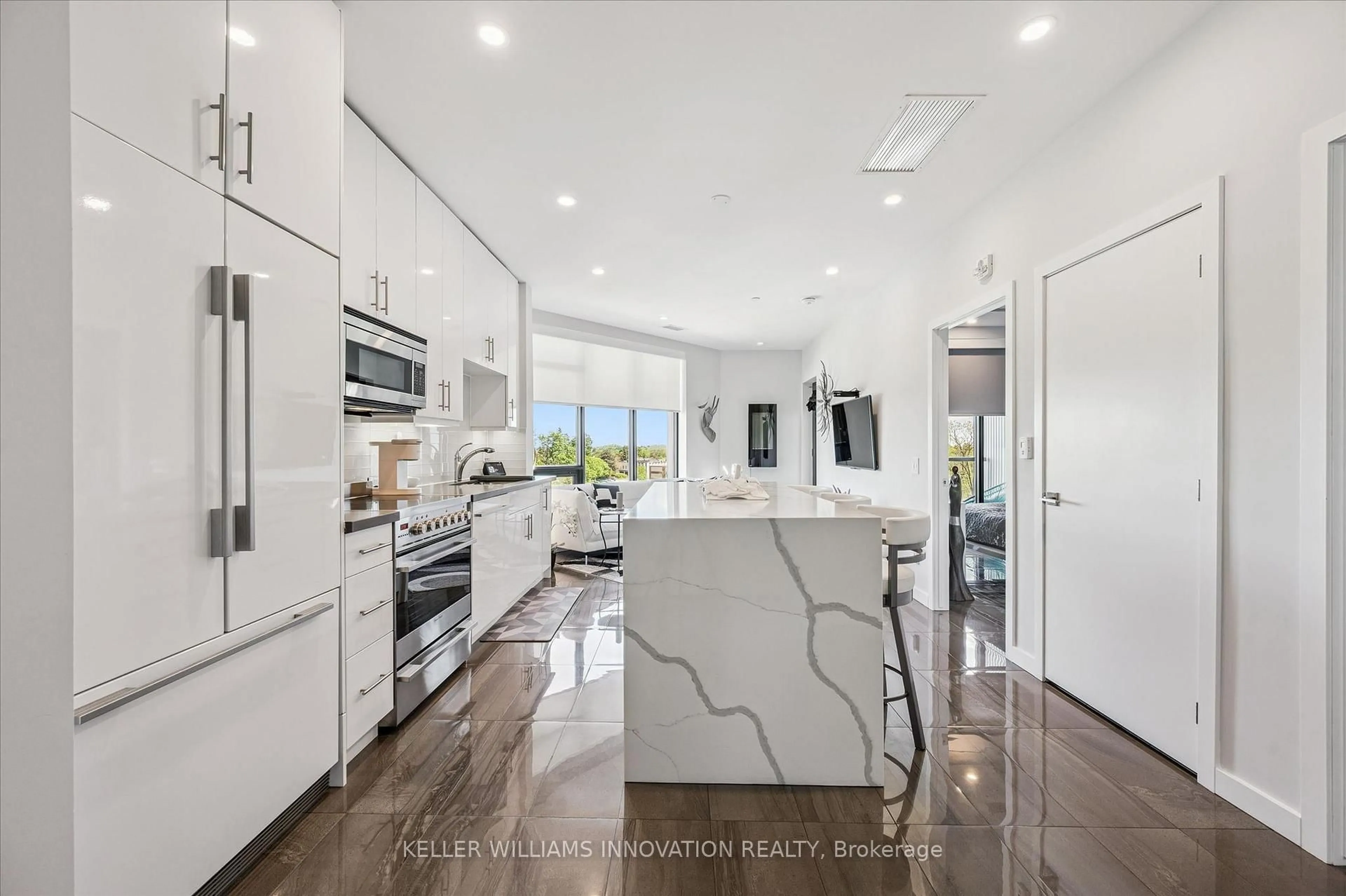 Contemporary kitchen, ceramic/tile floor for 690 King St #623, Kitchener Ontario N2H 5L8