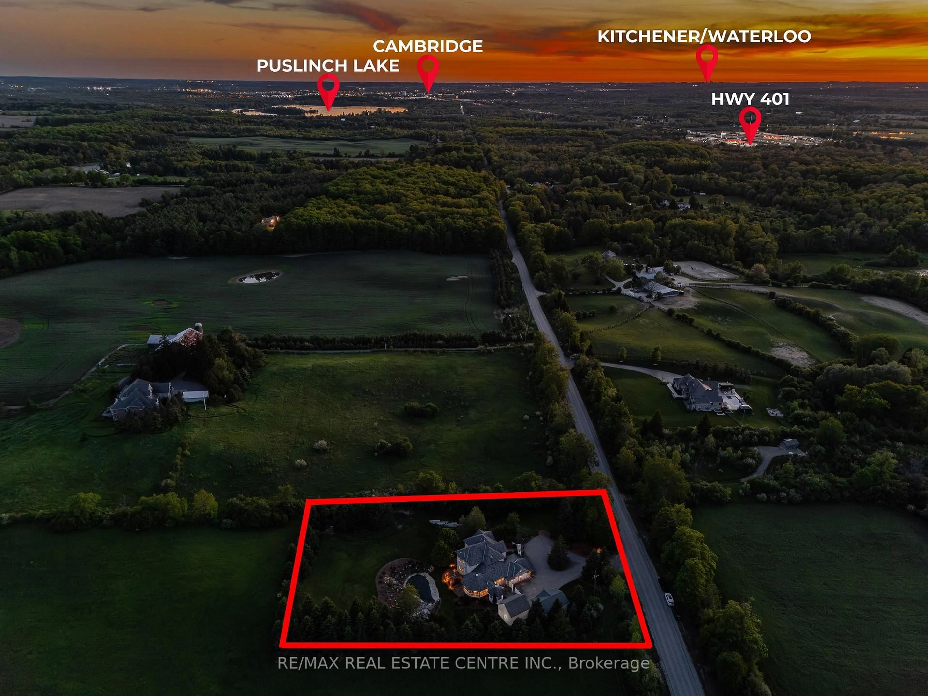 A pic from outside/outdoor area/front of a property/back of a property/a pic from drone, water/lake/river/ocean view for 6805 CONCESSION 2, Puslinch Ontario N3C 2V4