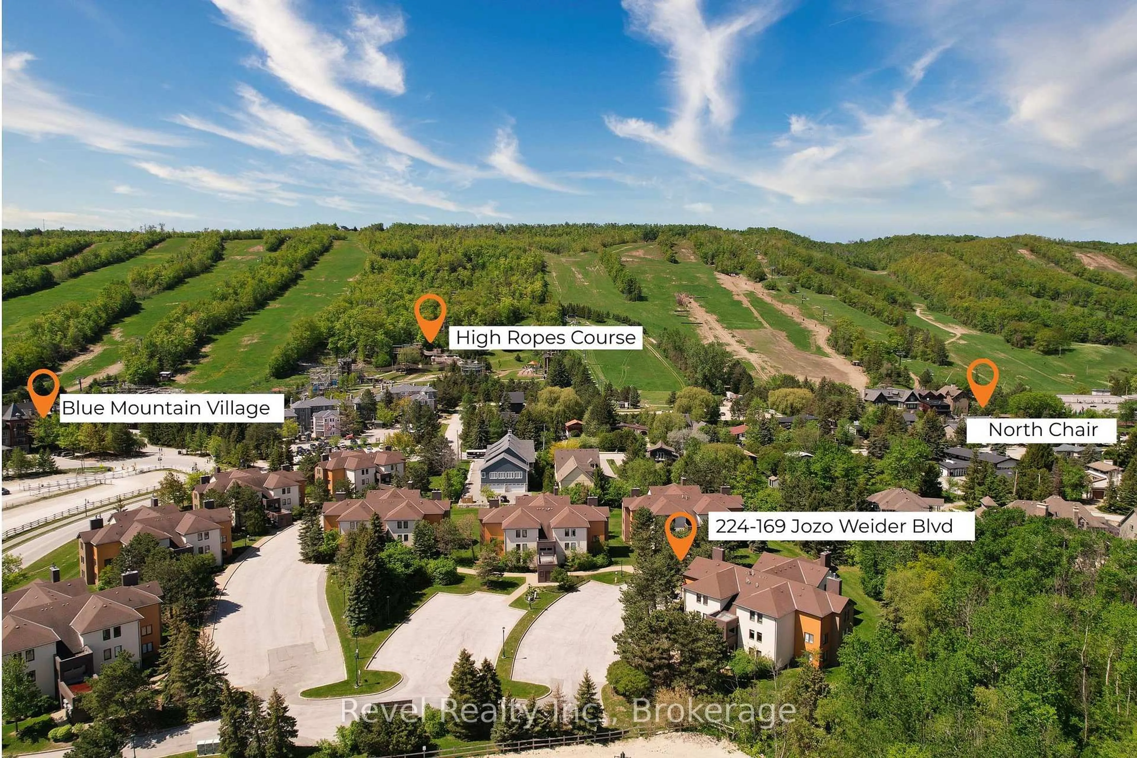 A pic from outside/outdoor area/front of a property/back of a property/a pic from drone, mountain view for 169 Jozo Weider Blvd #224, Blue Mountains Ontario L9Y 0P7