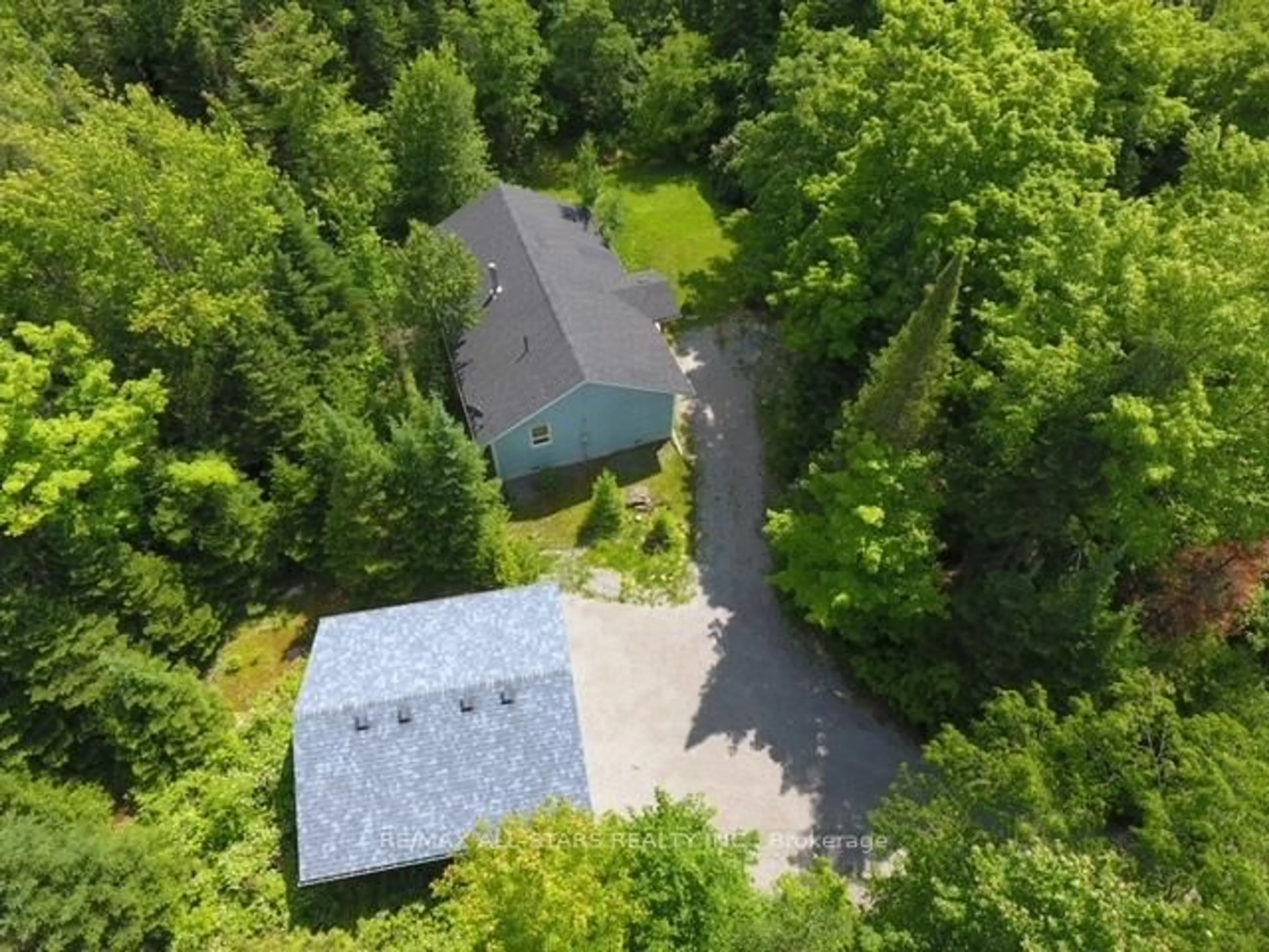 A pic from outside/outdoor area/front of a property/back of a property/a pic from drone, forest/trees view for 33 Edwina Dr, Trent Lakes Ontario K0M 1A0